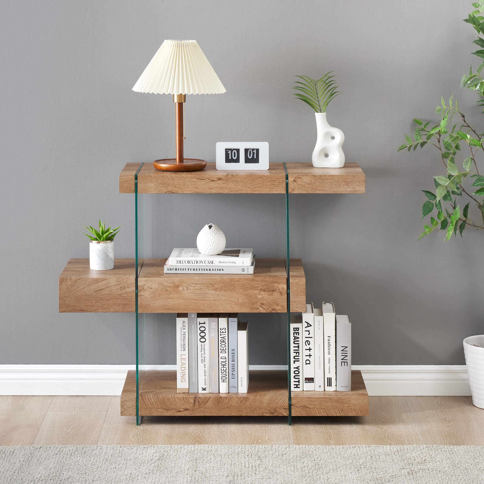 ivinta Glass Console Table with Storage Shelves, 3-Tier Modern Narrow Entryway Table with Drawer for Living Room, Hallway, Foyer and Entrance