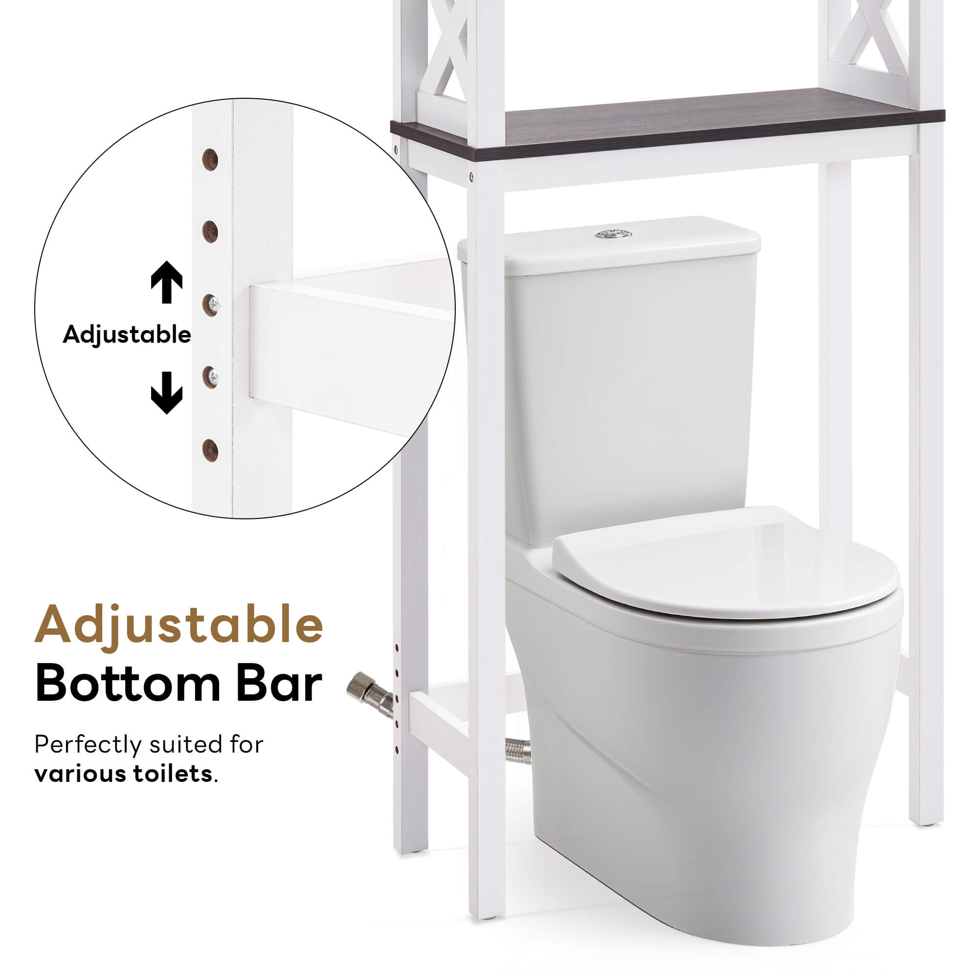 ivinta Over The Toilet Storage Cabinet, 3-Tier Bathroom Storage Cabinet with Adjustable Shelf and Doors, Freestanding Space Saver Above Toilet for Bathroom Laundry Restroom BT09 (White)