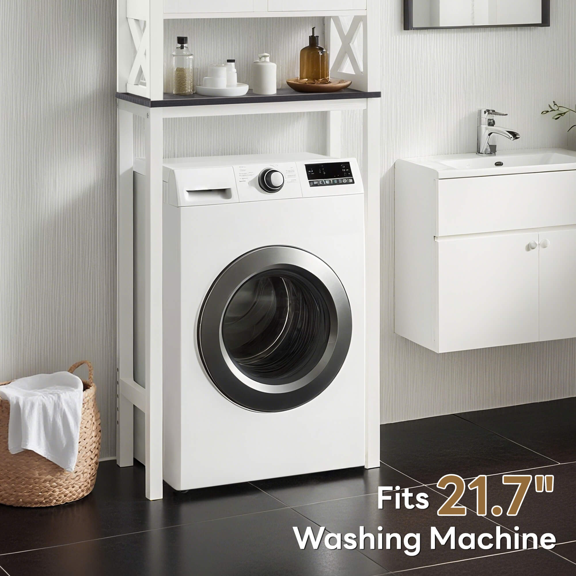 ivinta Over The Toilet Storage Cabinet, 3-Tier Bathroom Storage Cabinet with Adjustable Shelf and Doors, Freestanding Space Saver Above Toilet for Bathroom Laundry Restroom BT09 (White)