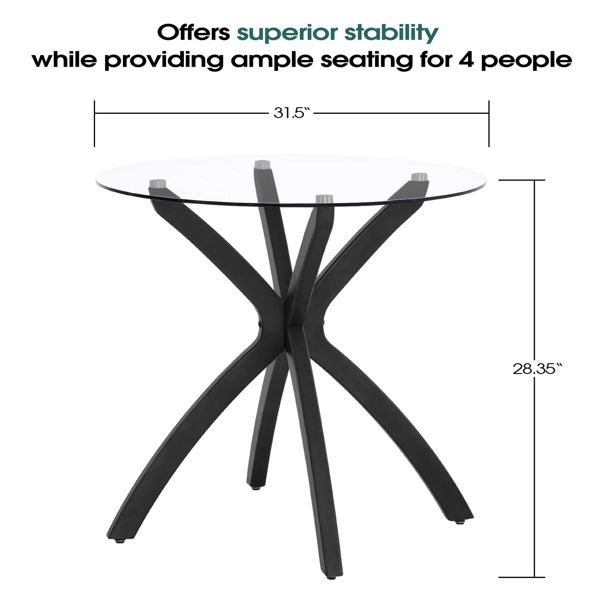 ivinta Round Glass Dining Table for 4, 31.5-Inch Kitchen Table with Tempered Glass Top and Solid Wood Legs, CURD