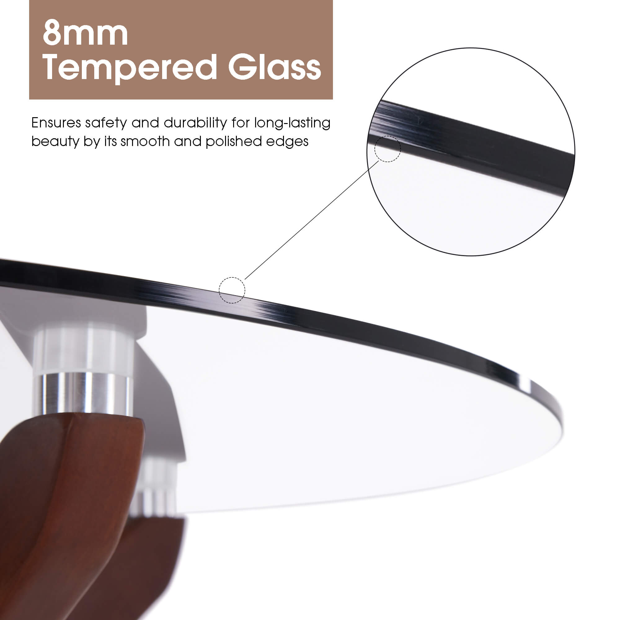 ivinta Round Glass Dining Table for 4, 31.5-Inch Kitchen Table with Tempered Glass Top and Solid Wood Legs, CURD