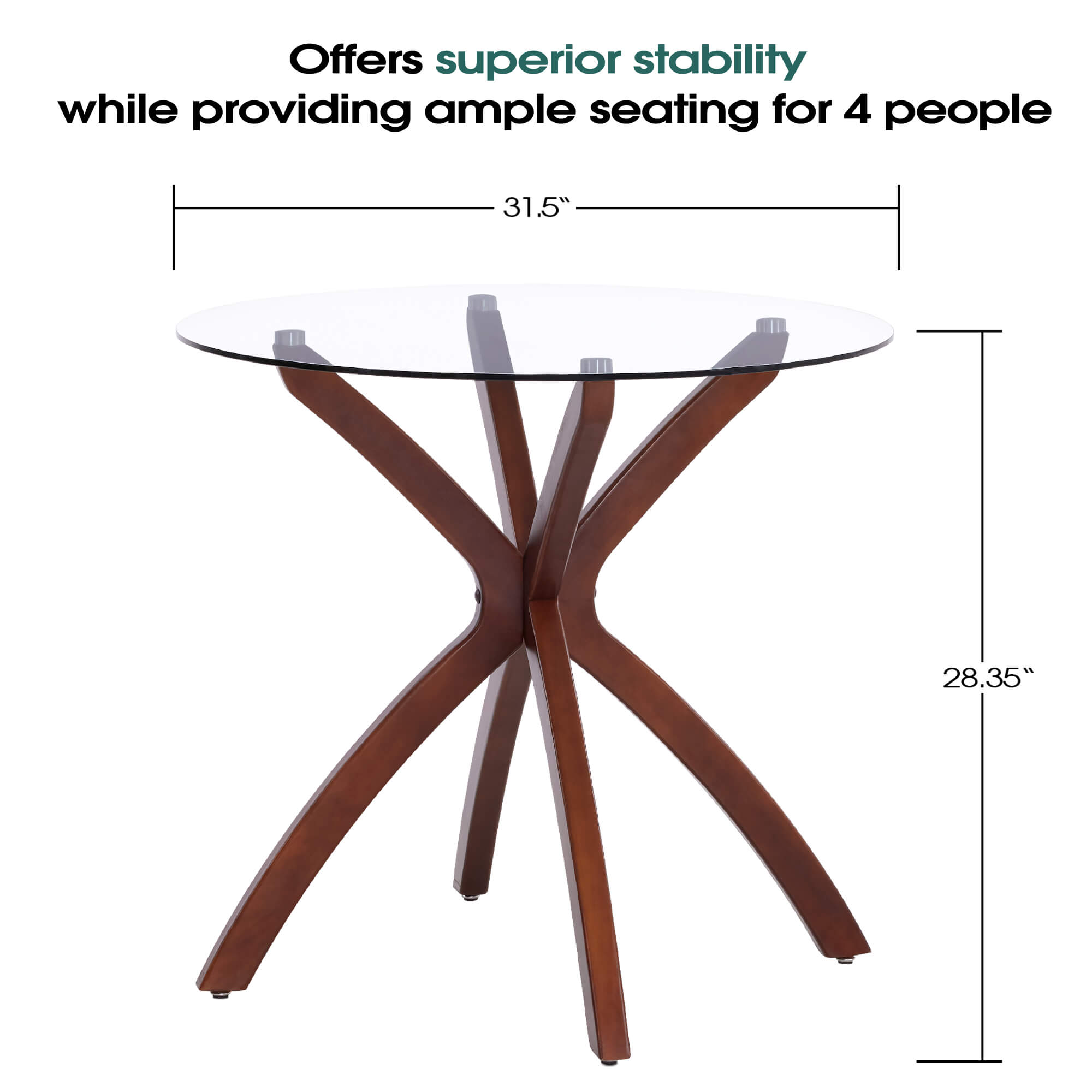 ivinta Round Glass Dining Table for 4, 31.5-Inch Kitchen Table with Tempered Glass Top and Solid Wood Legs, CURD