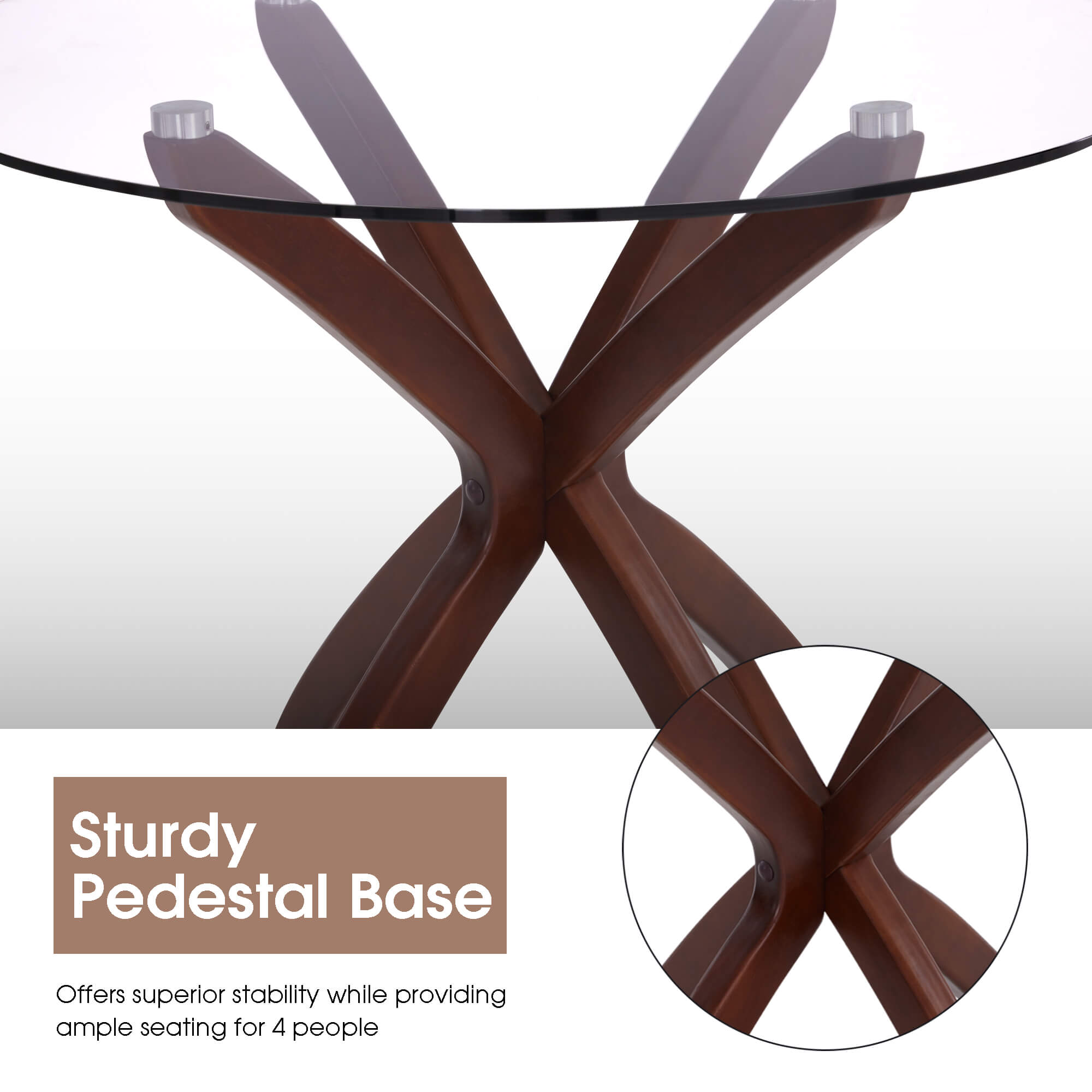 ivinta Round Glass Dining Table for 4, 31.5-Inch Kitchen Table with Tempered Glass Top and Solid Wood Legs, CURD