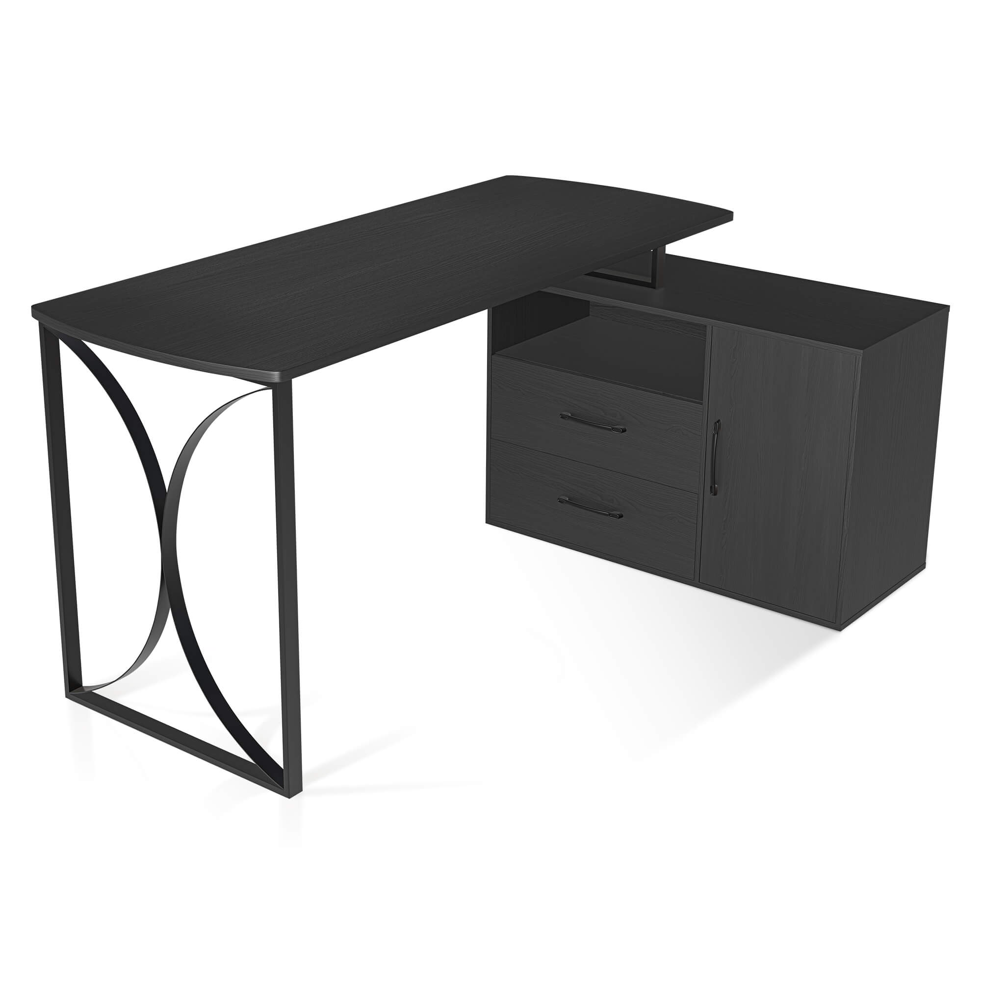 ivinta 55.1" L Shaped Desk with Drawer Cabinet and Storage Hutch, Modern Home Office Desk with 35.4" File Cabinet for Writing Study Work, Vanity Desk for Living Room Office Bedroom, 7189