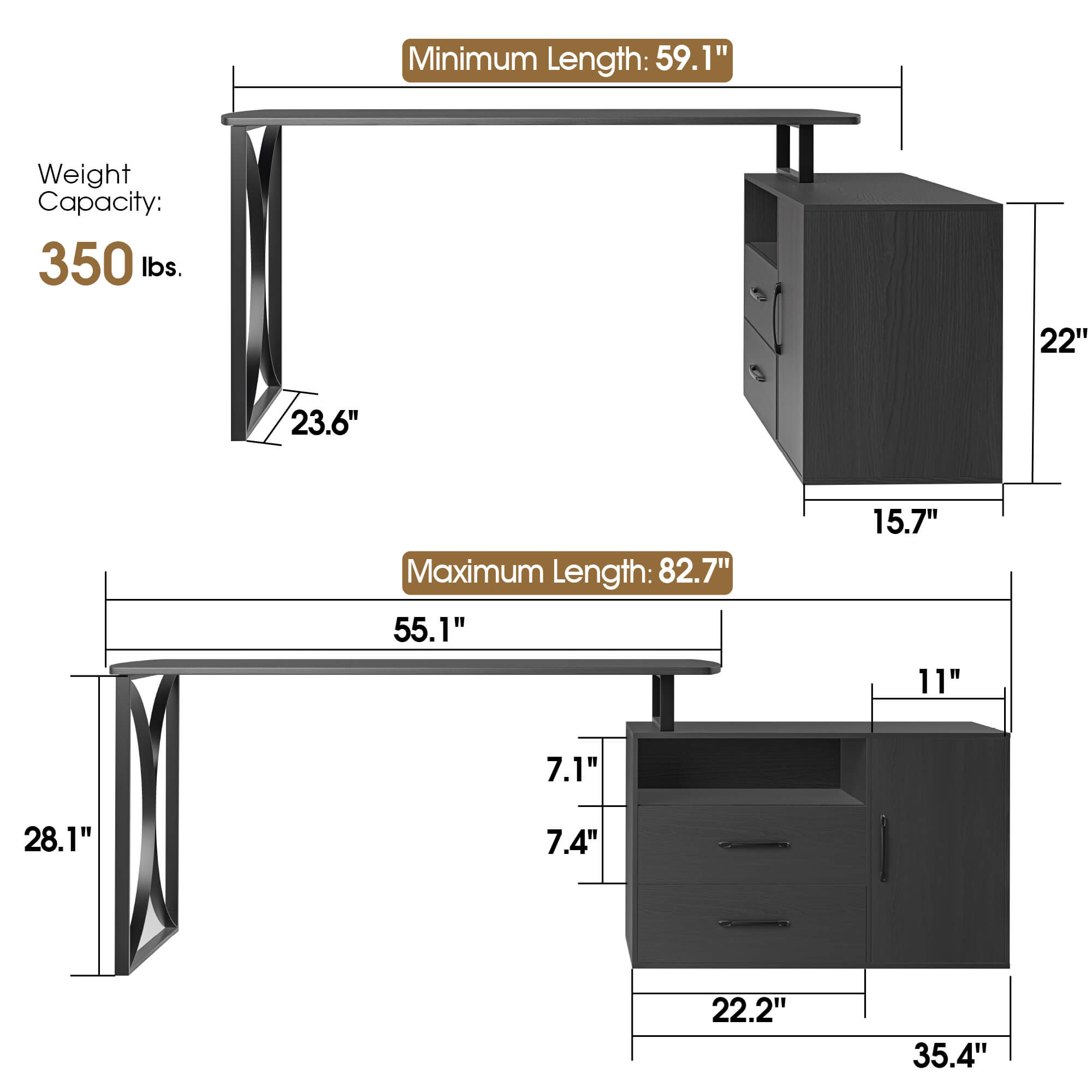 ivinta 55.1" L Shaped Desk with Drawer Cabinet and Storage Hutch, Modern Home Office Desk with 35.4" File Cabinet for Writing Study Work, Vanity Desk for Living Room Office Bedroom, 7189