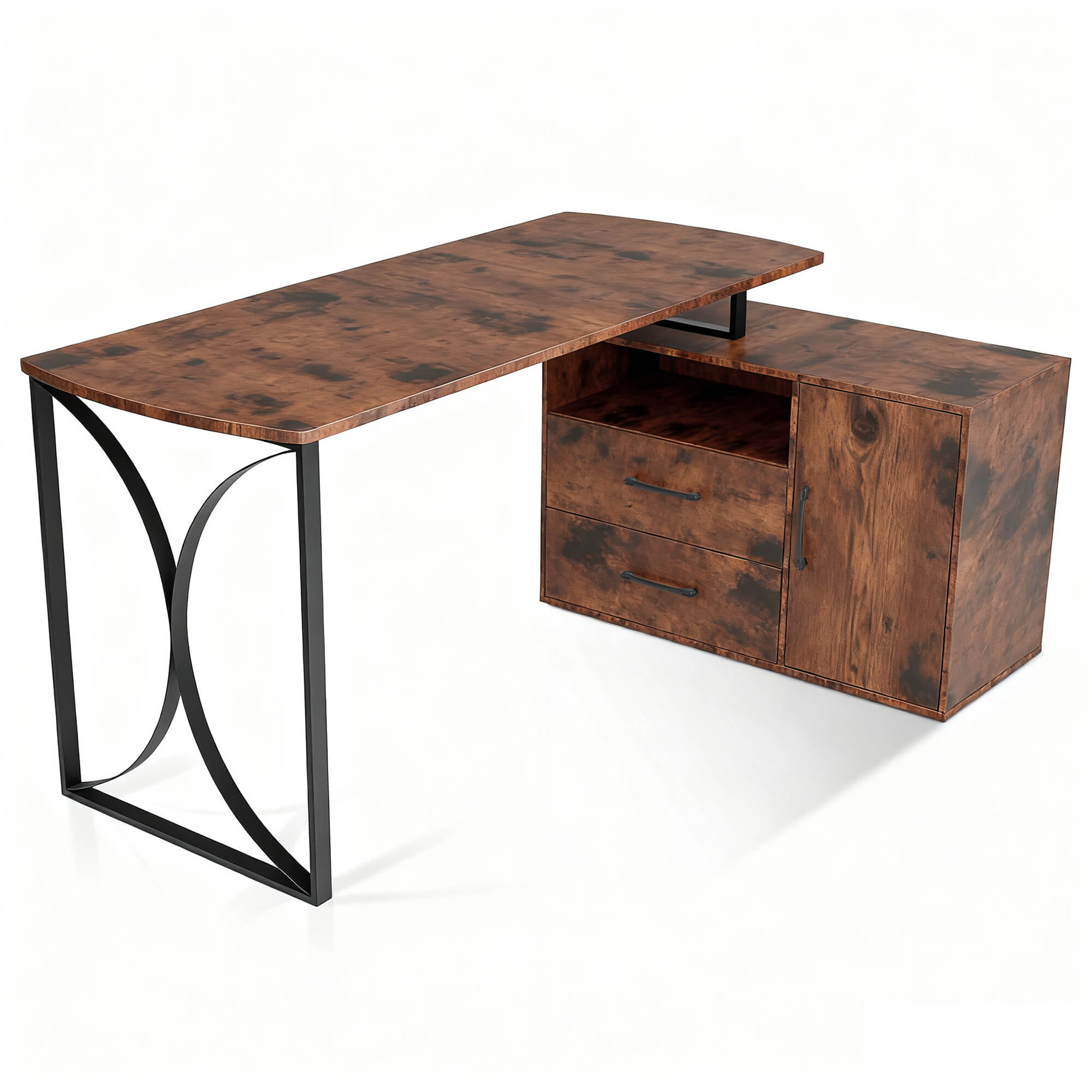 ivinta 55.1" L Shaped Desk with Drawer Cabinet and Storage Hutch, Modern Home Office Desk with 35.4" File Cabinet for Writing Study Work, Vanity Desk for Living Room Office Bedroom, 7189