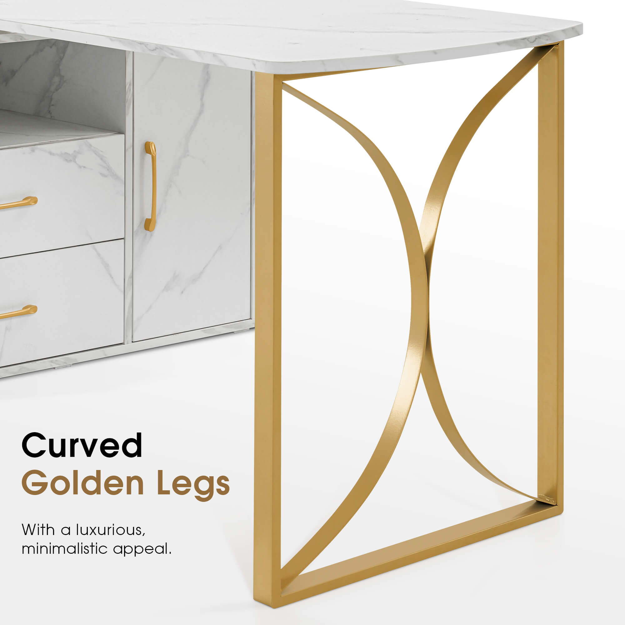 ivinta 55.1" L Shaped Desk with Drawer Cabinet and Storage Hutch, Modern Home Office Desk with 35.4" File Cabinet for Writing Study Work, Vanity Desk for Living Room Office Bedroom, 7189