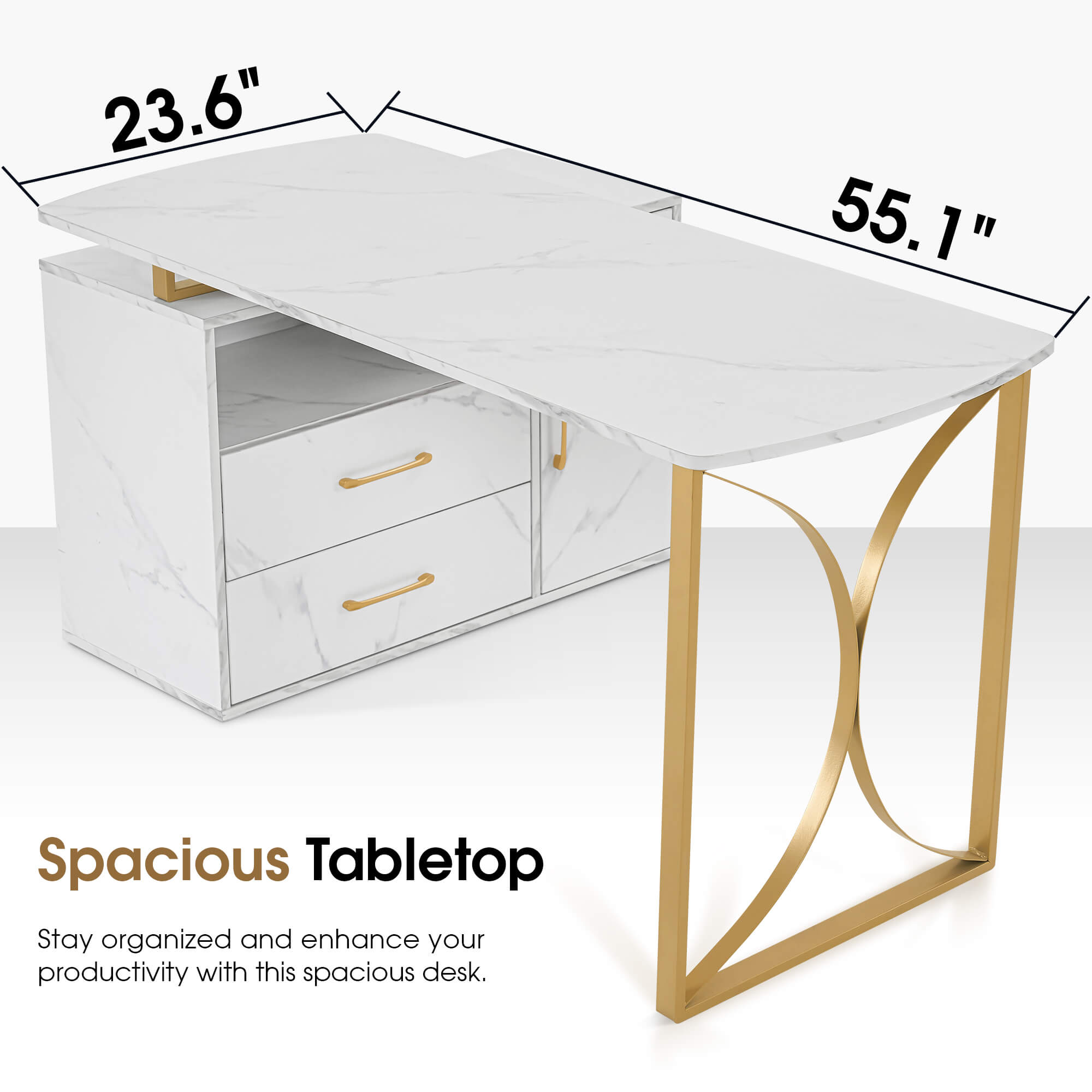 ivinta 55.1" L Shaped Desk with Drawer Cabinet and Storage Hutch, Modern Home Office Desk with 35.4" File Cabinet for Writing Study Work, Vanity Desk for Living Room Office Bedroom, 7189