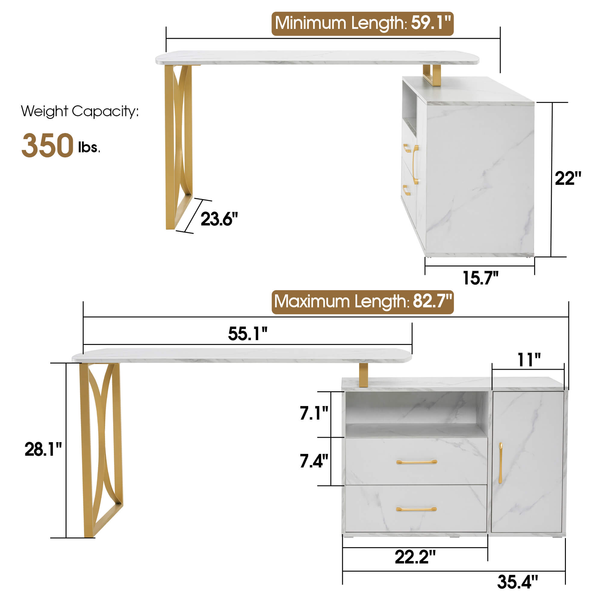 ivinta 55.1" L Shaped Desk with Drawer Cabinet and Storage Hutch, Modern Home Office Desk with 35.4" File Cabinet for Writing Study Work, Vanity Desk for Living Room Office Bedroom, 7189