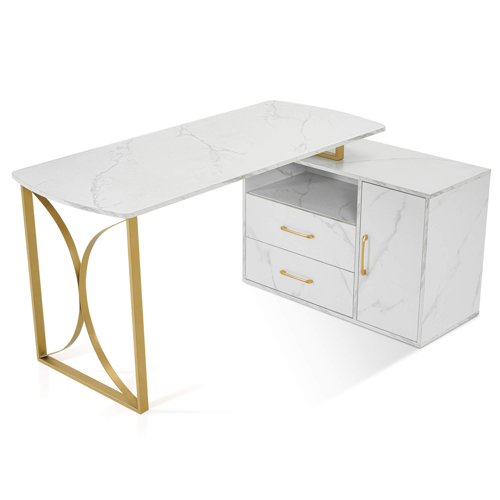 ivinta 55.1" L Shaped Desk with Drawer Cabinet and Storage Hutch, Modern Home Office Desk with 35.4" File Cabinet for Writing Study Work, Vanity Desk for Living Room Office Bedroom, 7189