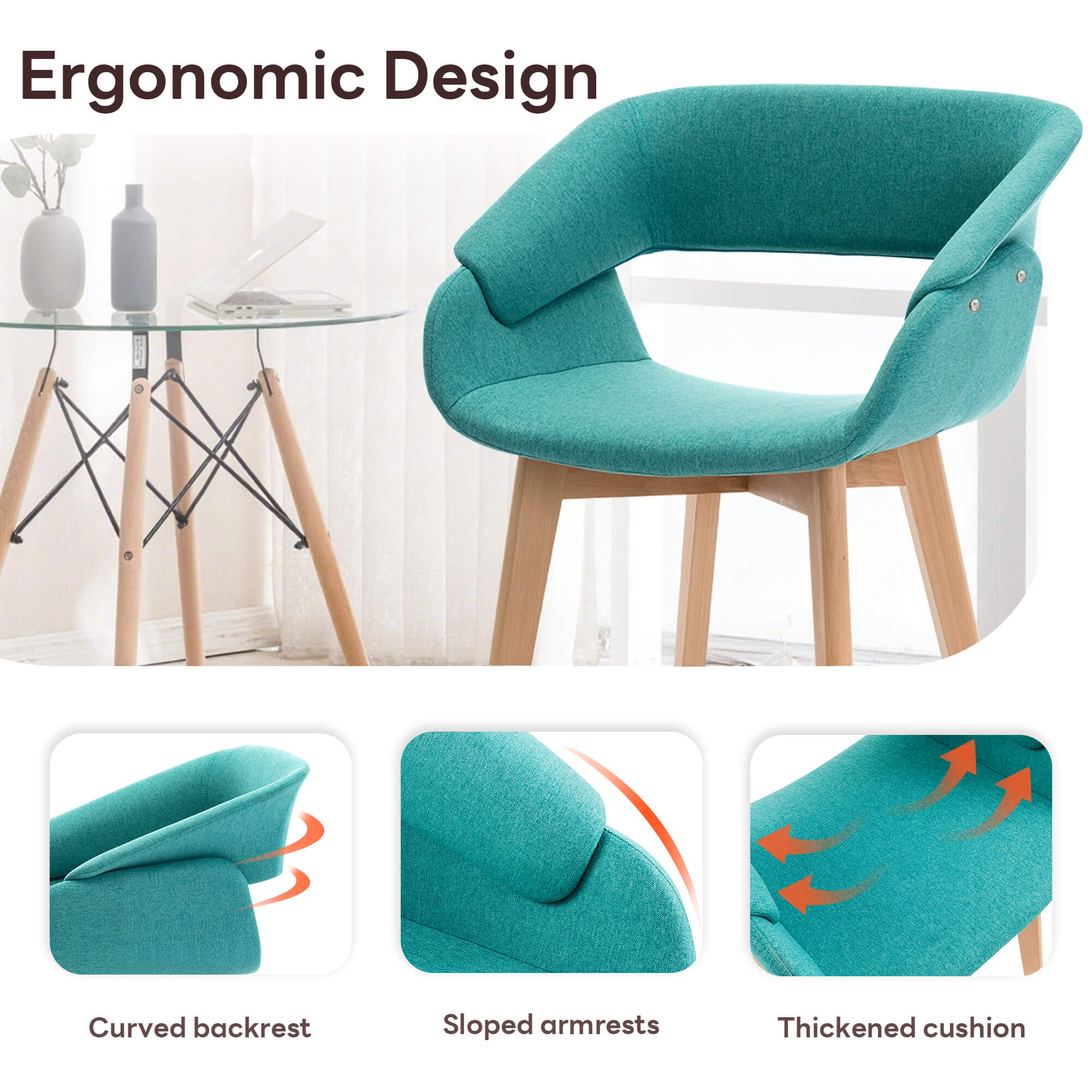 Ivinta Modern Dining Room Chair Set of 2 for Kitchen, Mid-Century Modern Accent Chairs