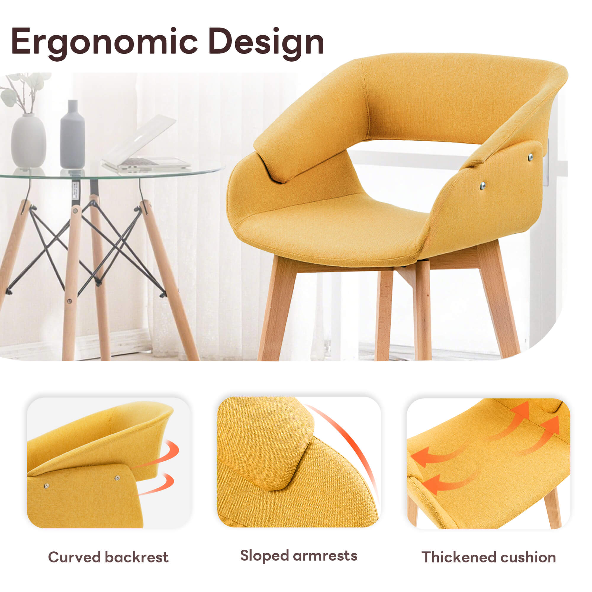 Ivinta Modern Dining Room Chair Set of 2 for Kitchen, Mid-Century Modern Accent Chairs