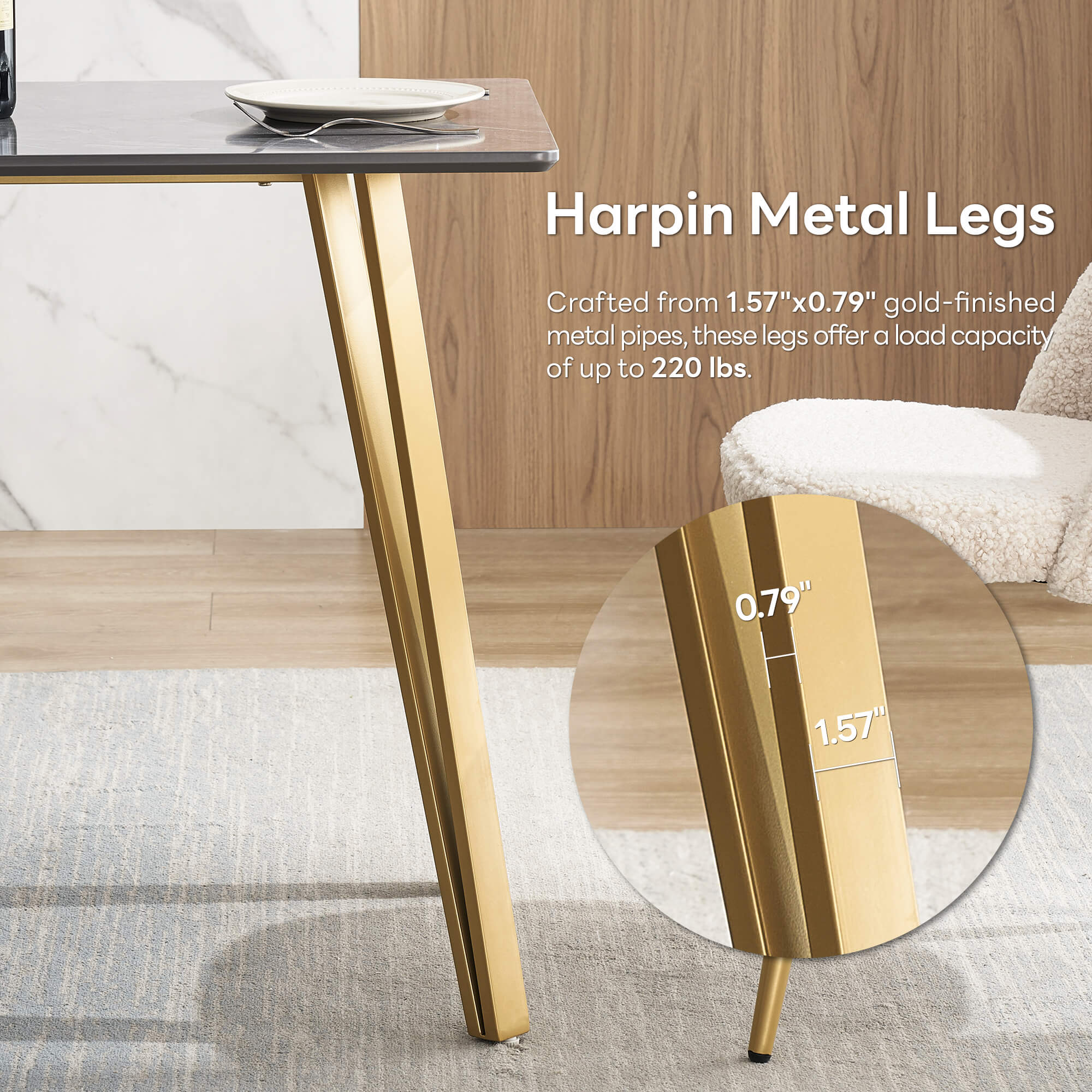 ivinta White Dining Table for 4-6, 55" Modern Rectangle Kitchen Table for Dining Room