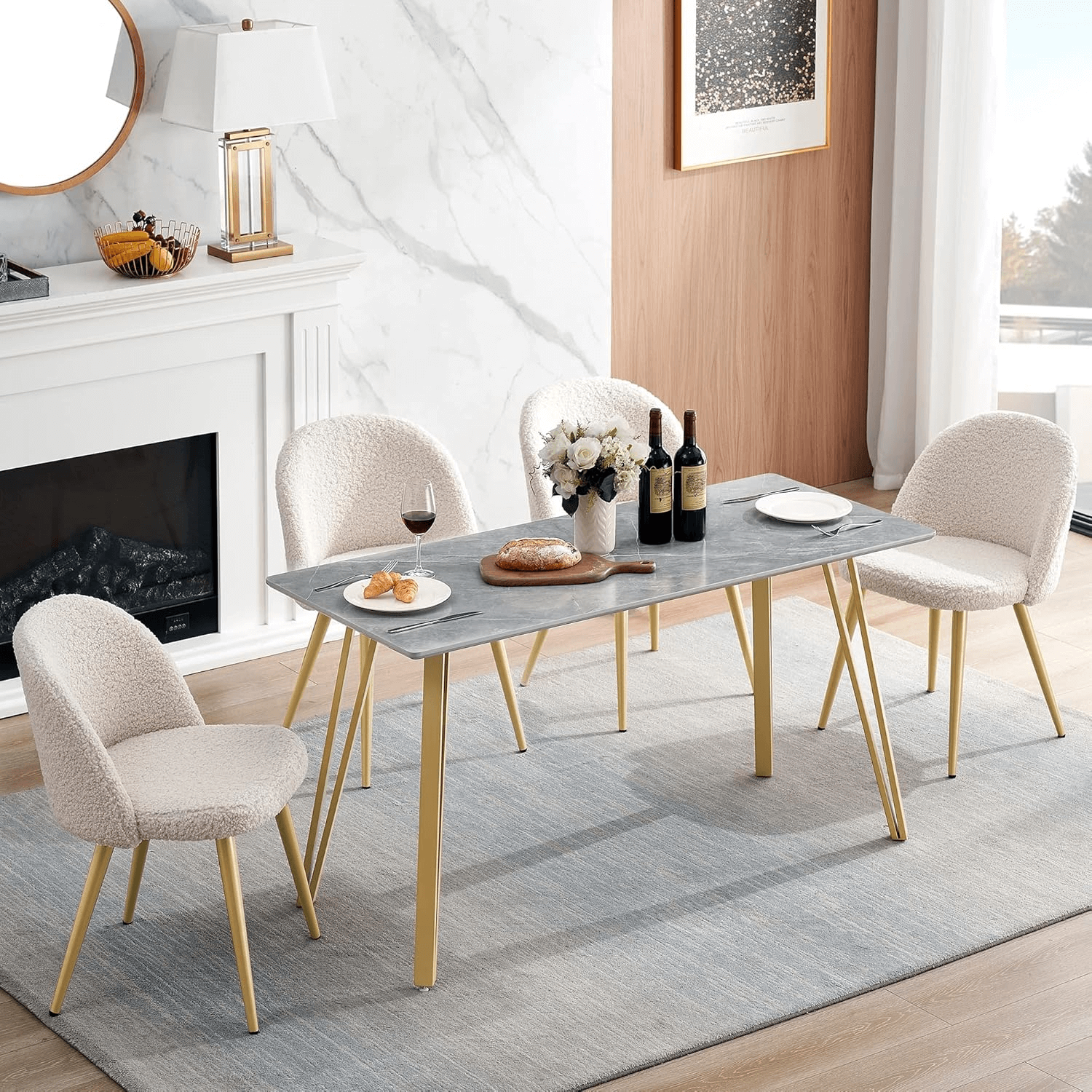 ivinta White Dining Table for 4-6, 55" Modern Rectangle Kitchen Table for Dining Room
