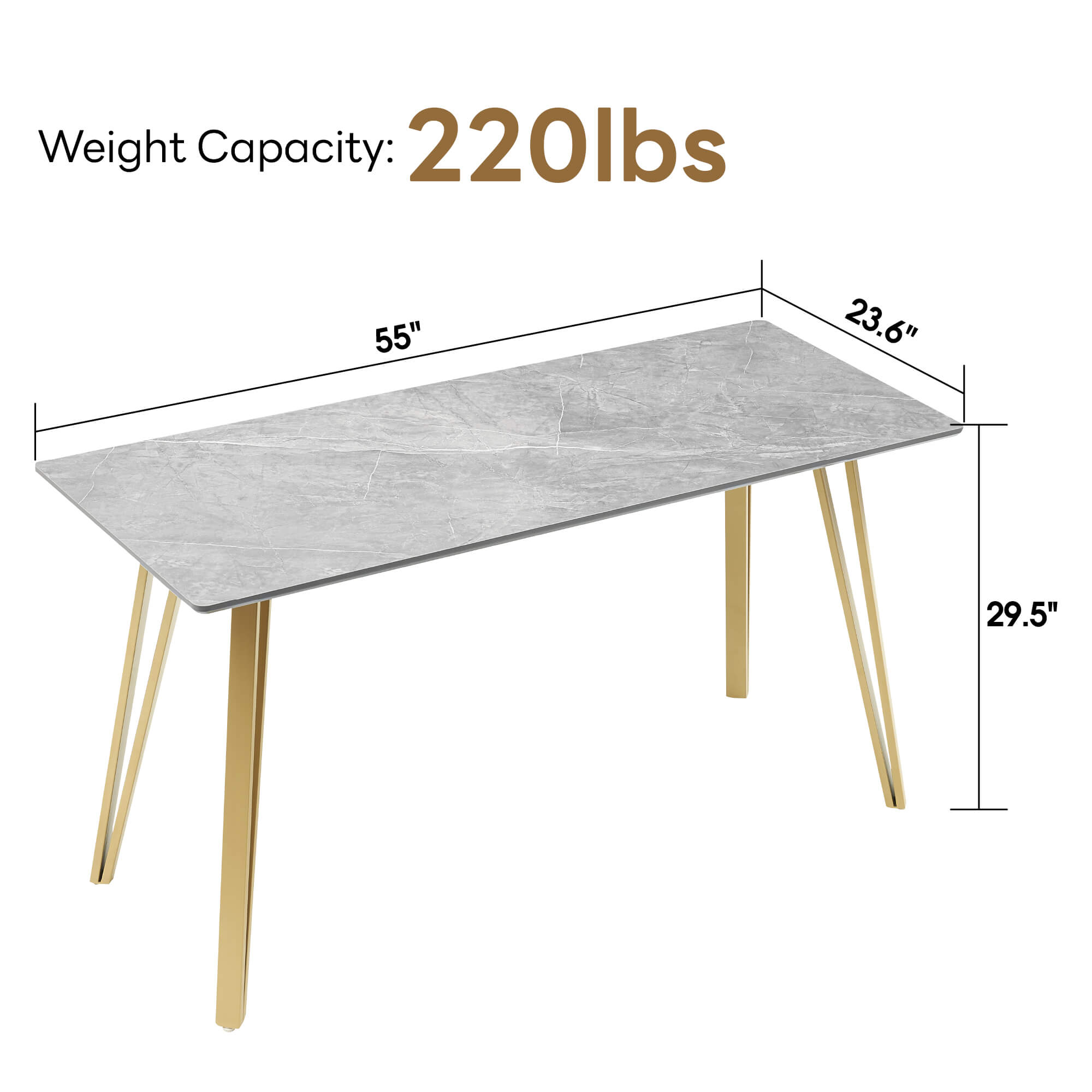 ivinta White Dining Table for 4-6, 55" Modern Rectangle Kitchen Table for Dining Room