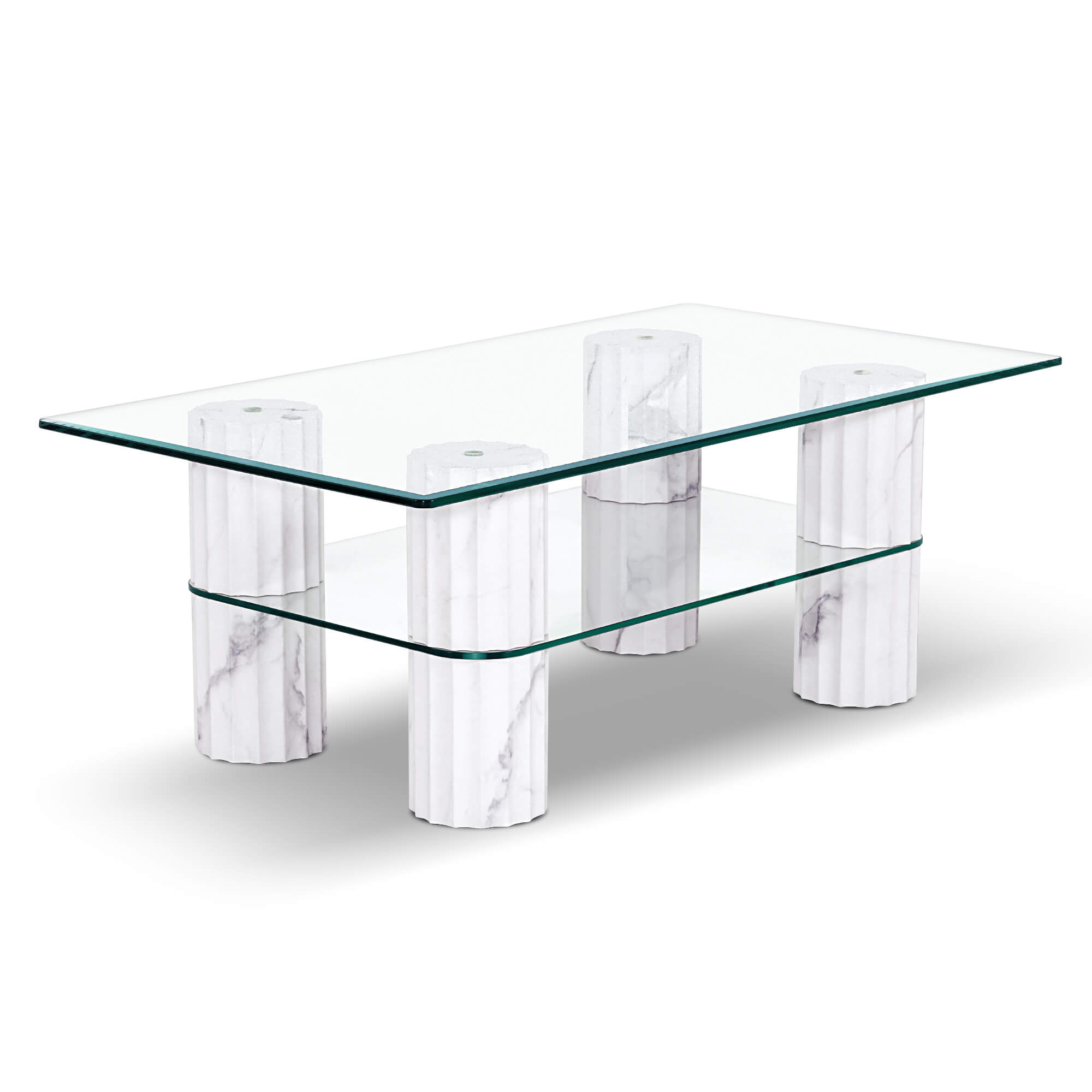ivinta Glass Coffee Table with Storage Shelf, Small Modern Rectangular Center Table for Living Room, Wooden Legs, Easy Assembly, 44W×24D