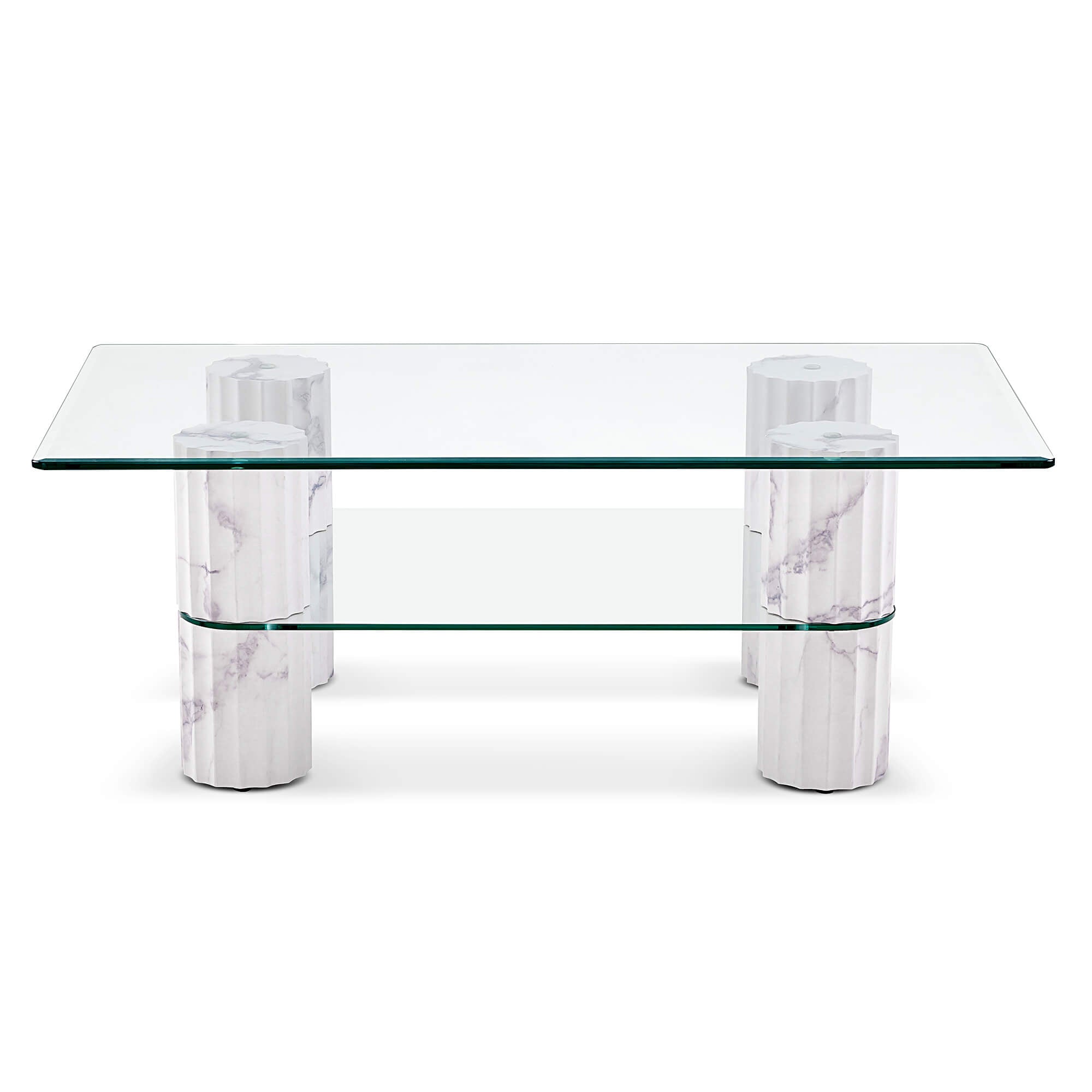 ivinta Glass Coffee Table with Storage Shelf, Small Modern Rectangular Center Table for Living Room, Wooden Legs, Easy Assembly, 44W×24D