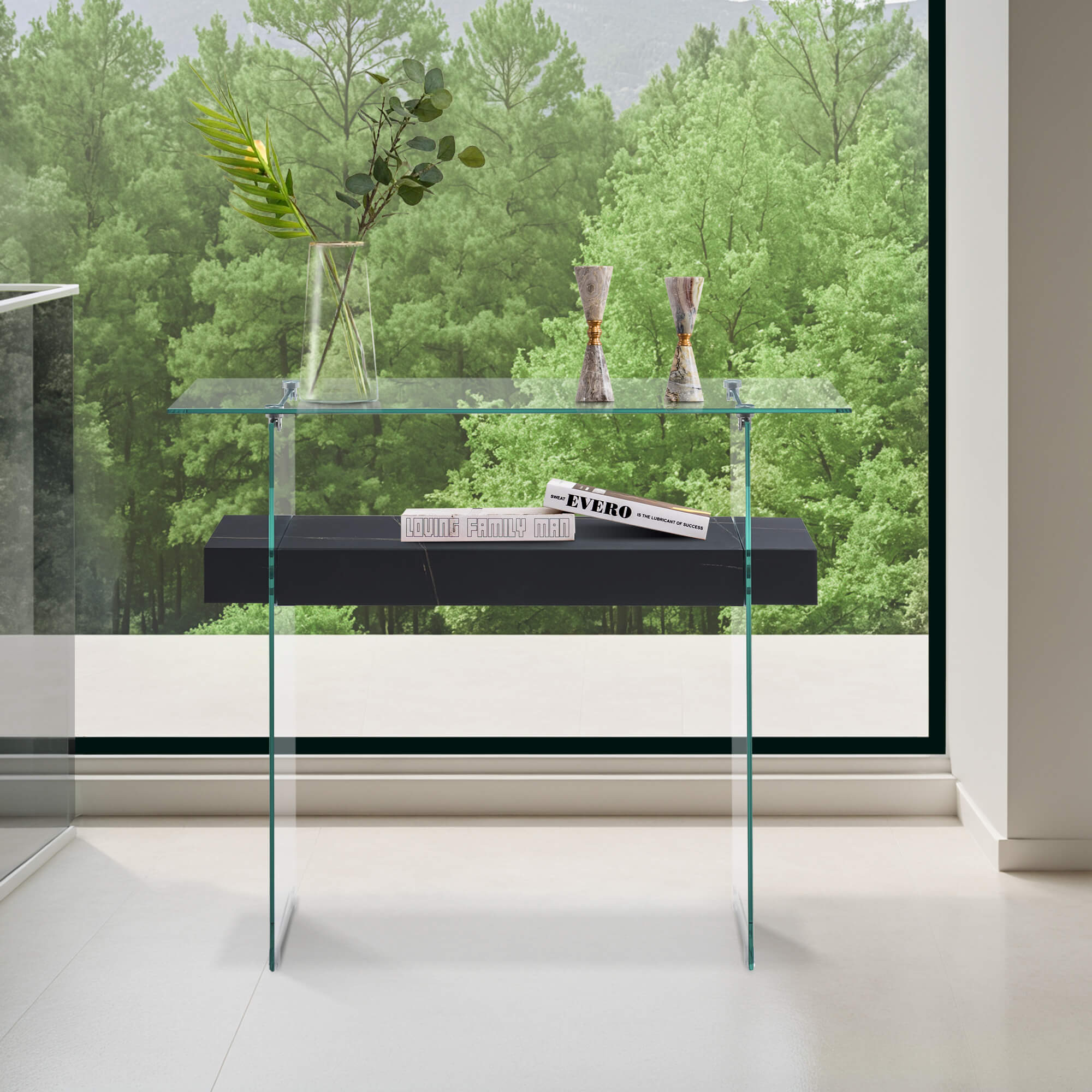 ivinta Glass Console Table with Storage, Small Narrow Entryway Table for Living Room, 39.4" Modern Sofa Table for Foyer, Hallway, Bedroom