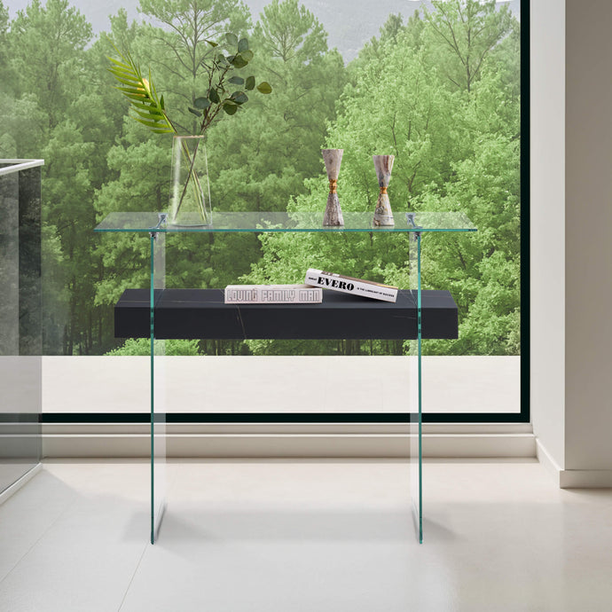 ivinta Glass Console Table with Storage, Small Narrow Entryway Table for Living Room, 39.4