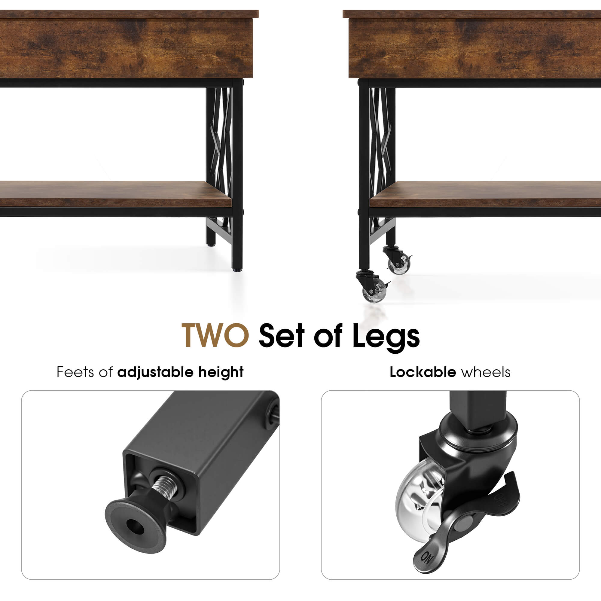 Ivinta Lift Top Coffee Table with Silicone Crystal Wheel and Metal Frame, Wooden Lift Up Central Table with Hidden Storage Compartment and Open Storage Shelf for Living Room