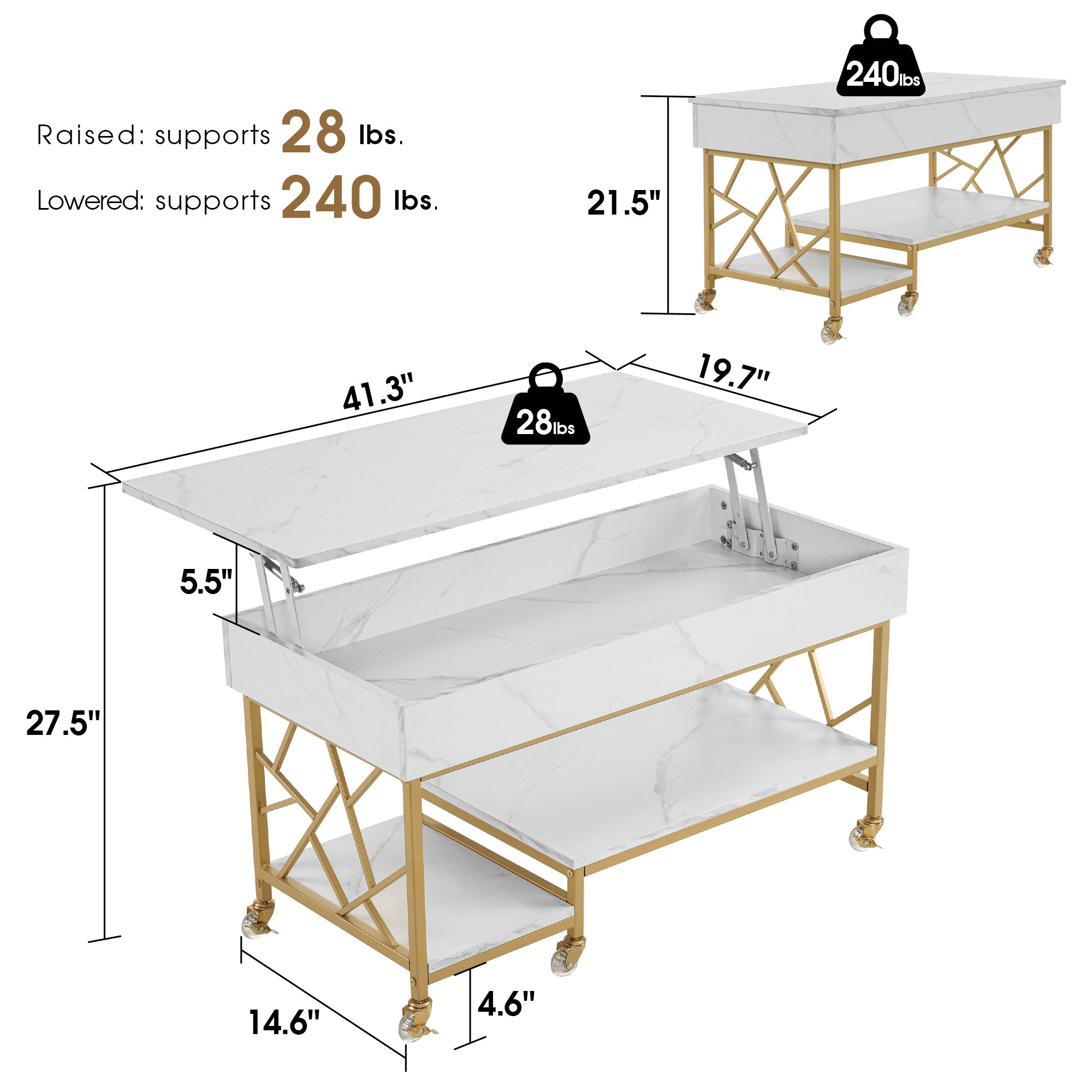 Ivinta Lift Top Coffee Table with Silicone Crystal Wheel and Metal Frame, Wooden Lift Up Central Table with Hidden Storage Compartment and Open Storage Shelf for Living Room