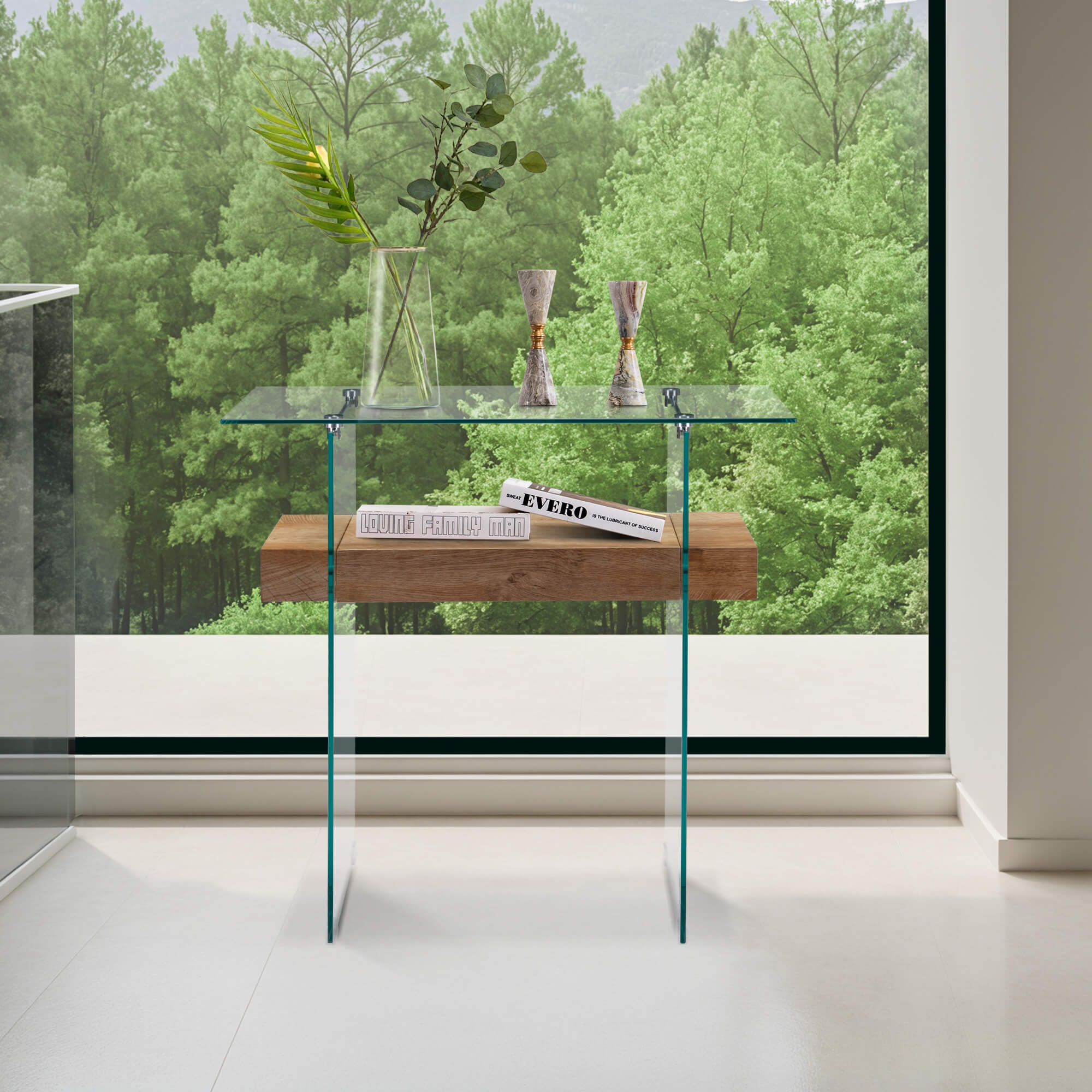 ivinta Narrow Glass Console Table with Storage, 31.5'' Modern Sofa Table for Small Space, Small Entryway Table with Natural Wood Shelves for Living Room, Hallway