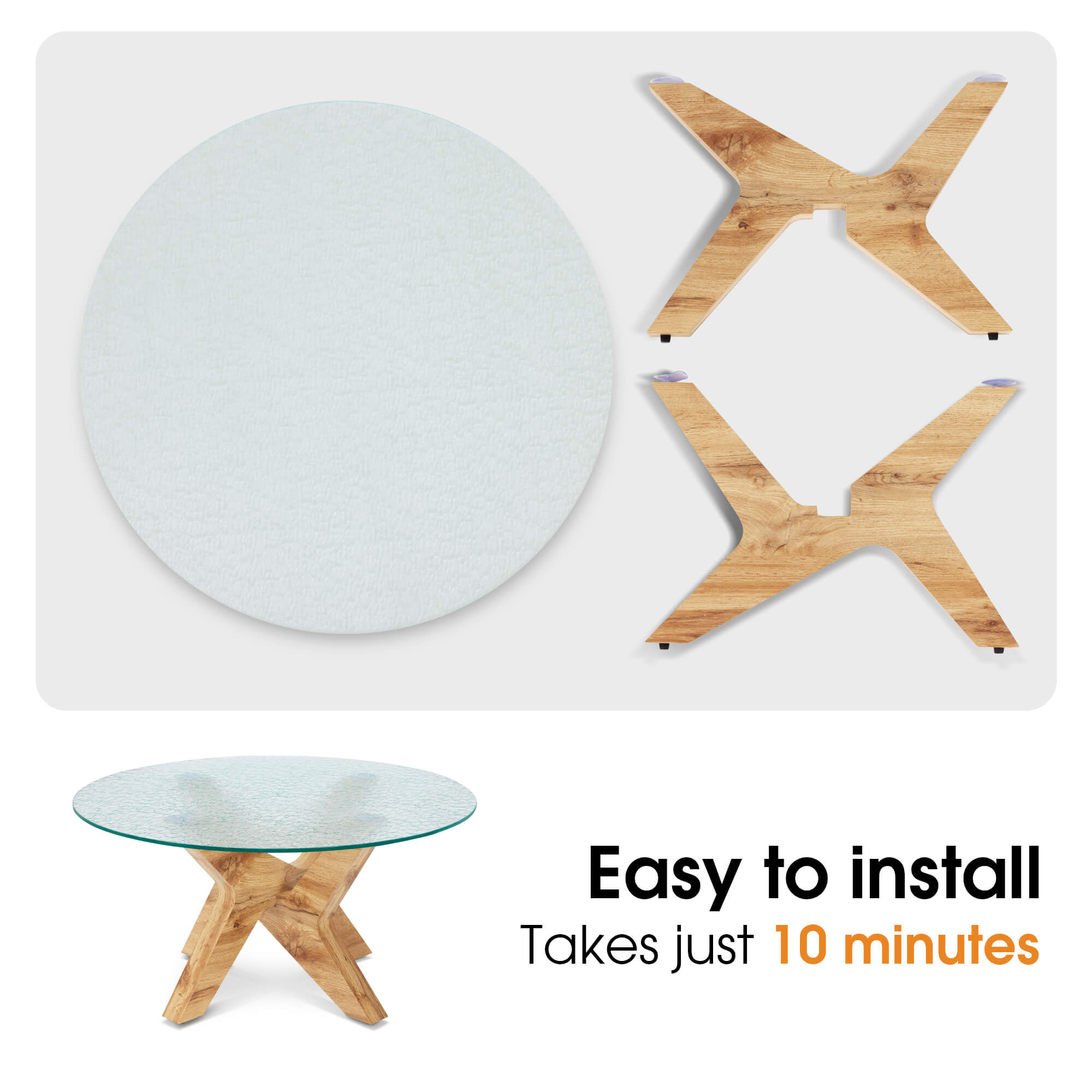 ivinta Round Glass Coffee Table, 31.5" Modern Small Center Table with Tempered Glass Top and MDF Legs for Living Room, Bedroom, Office