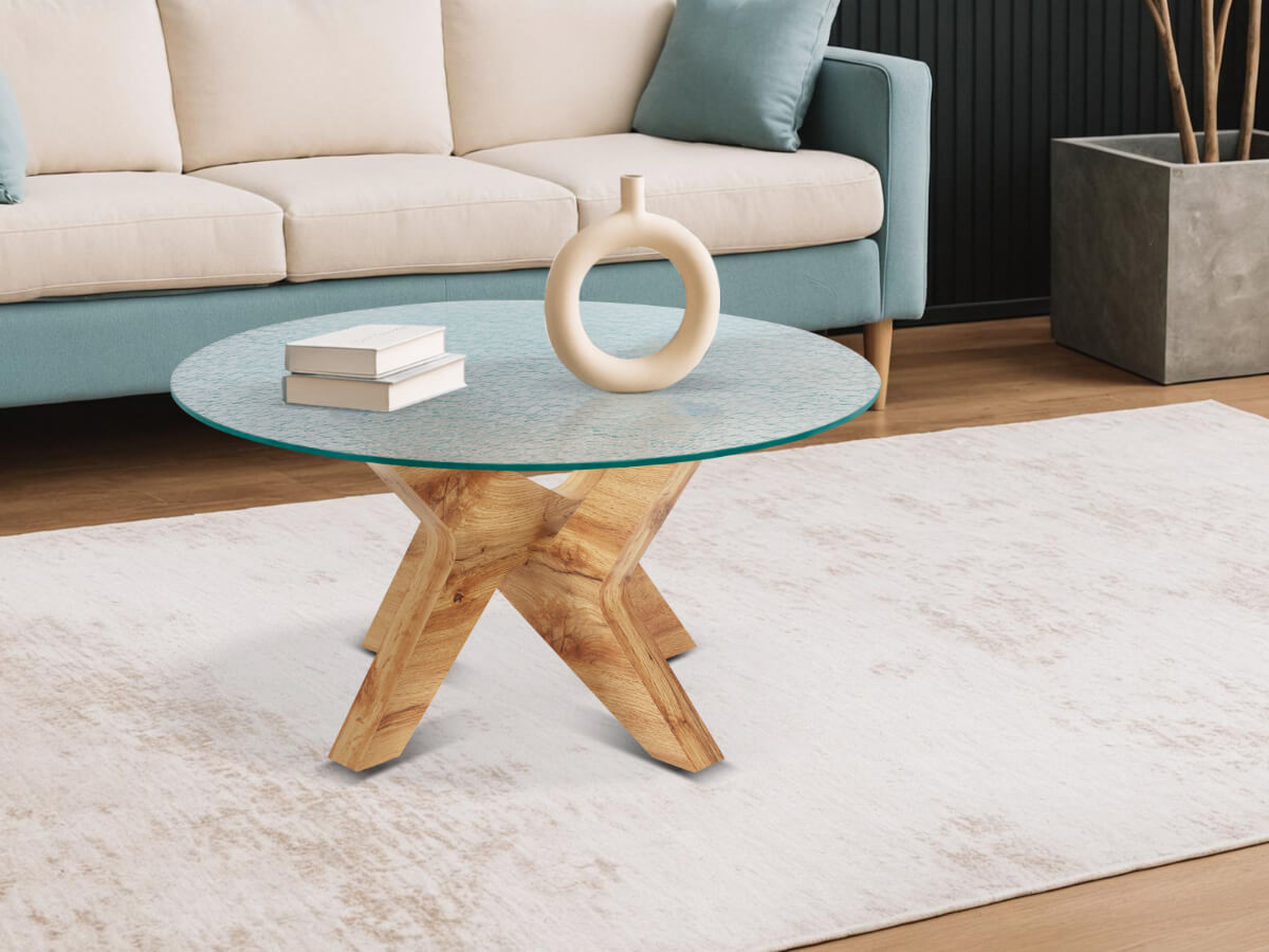 ivinta Round Glass Coffee Table, 31.5" Modern Small Center Table with Tempered Glass Top and MDF Legs for Living Room, Bedroom, Office
