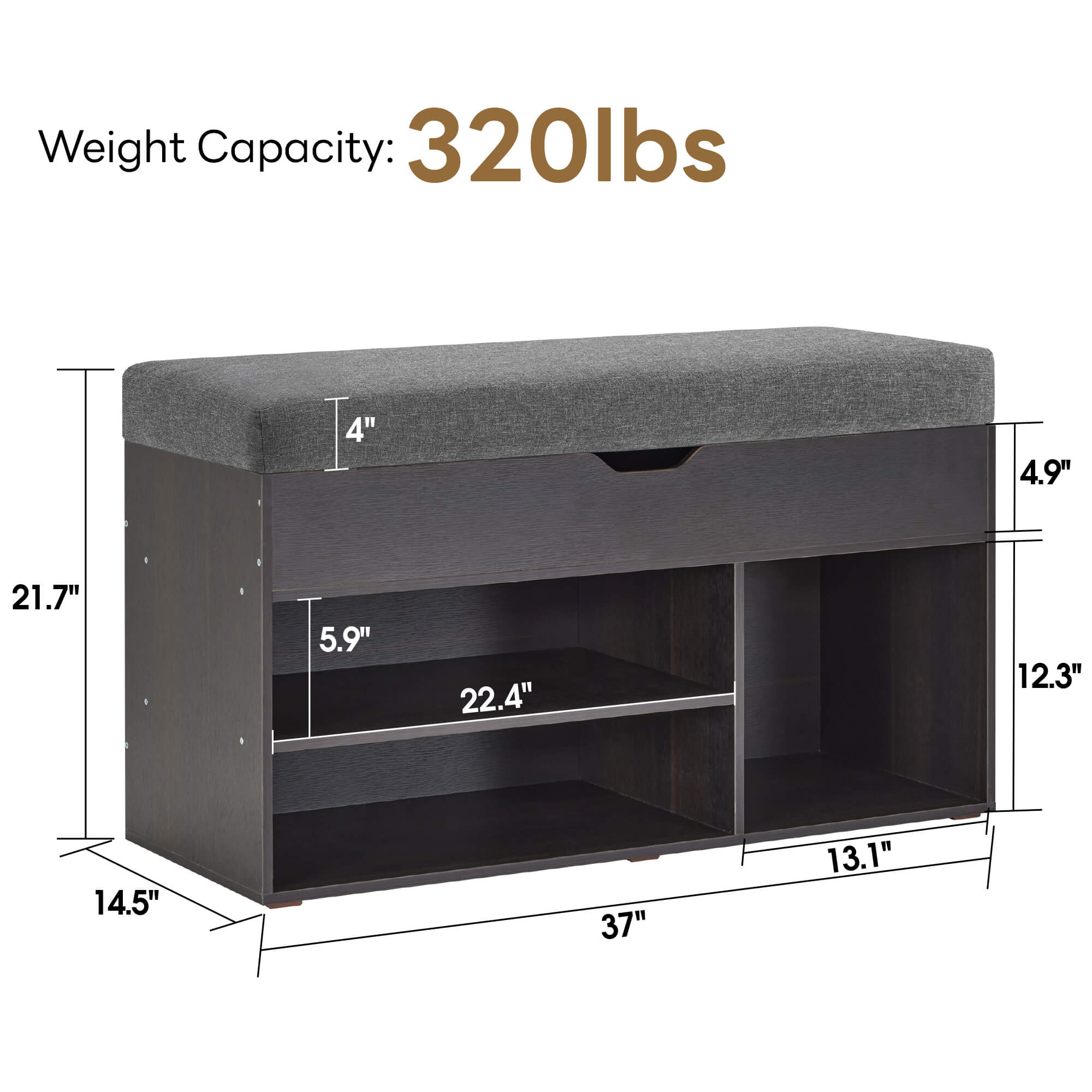 ivinta 37" Storage Bench with Padded Cushion for Living Room, 7702