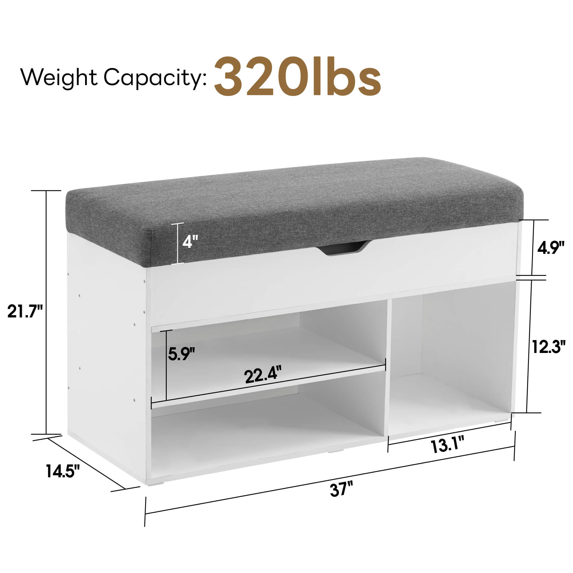 ivinta 37" Storage Bench with Padded Cushion for Living Room, 7702