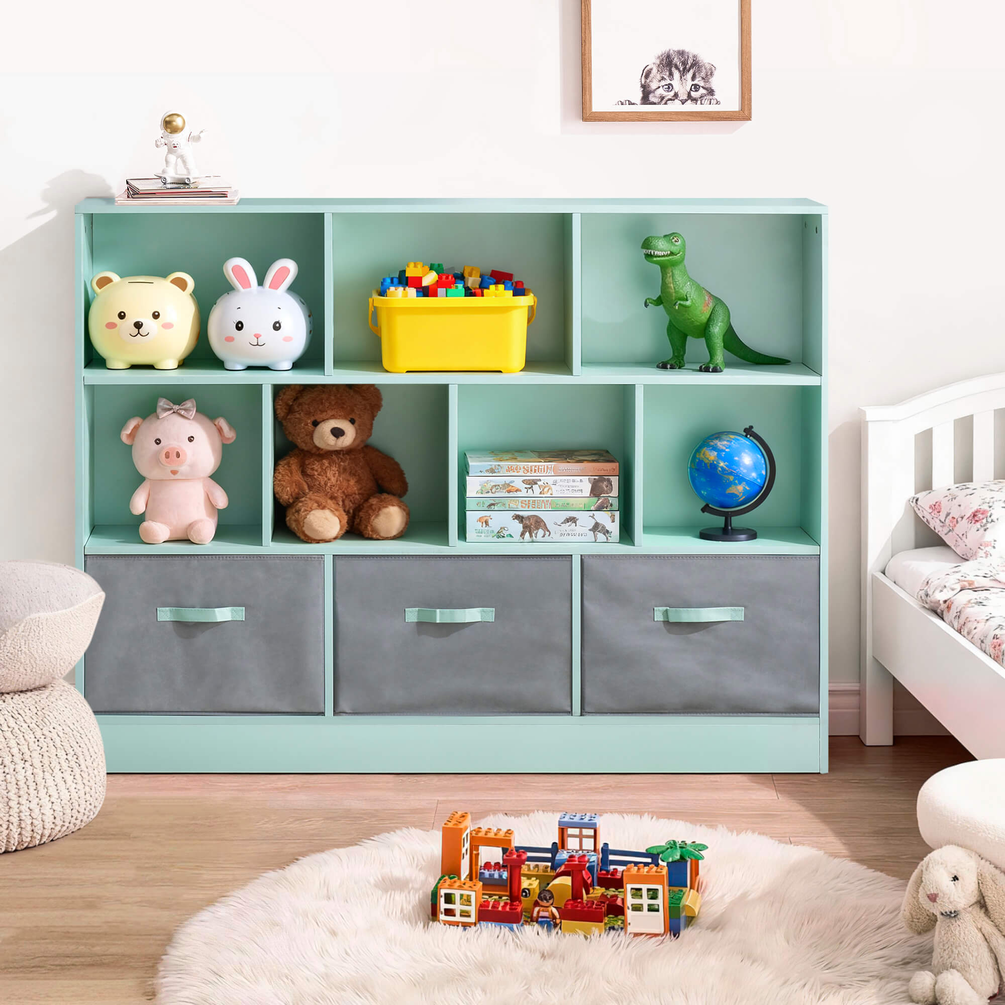 Ivinta 3-Tier Storage Bookcase for Kids, Simple Wood Display Cabinet for Bedroom