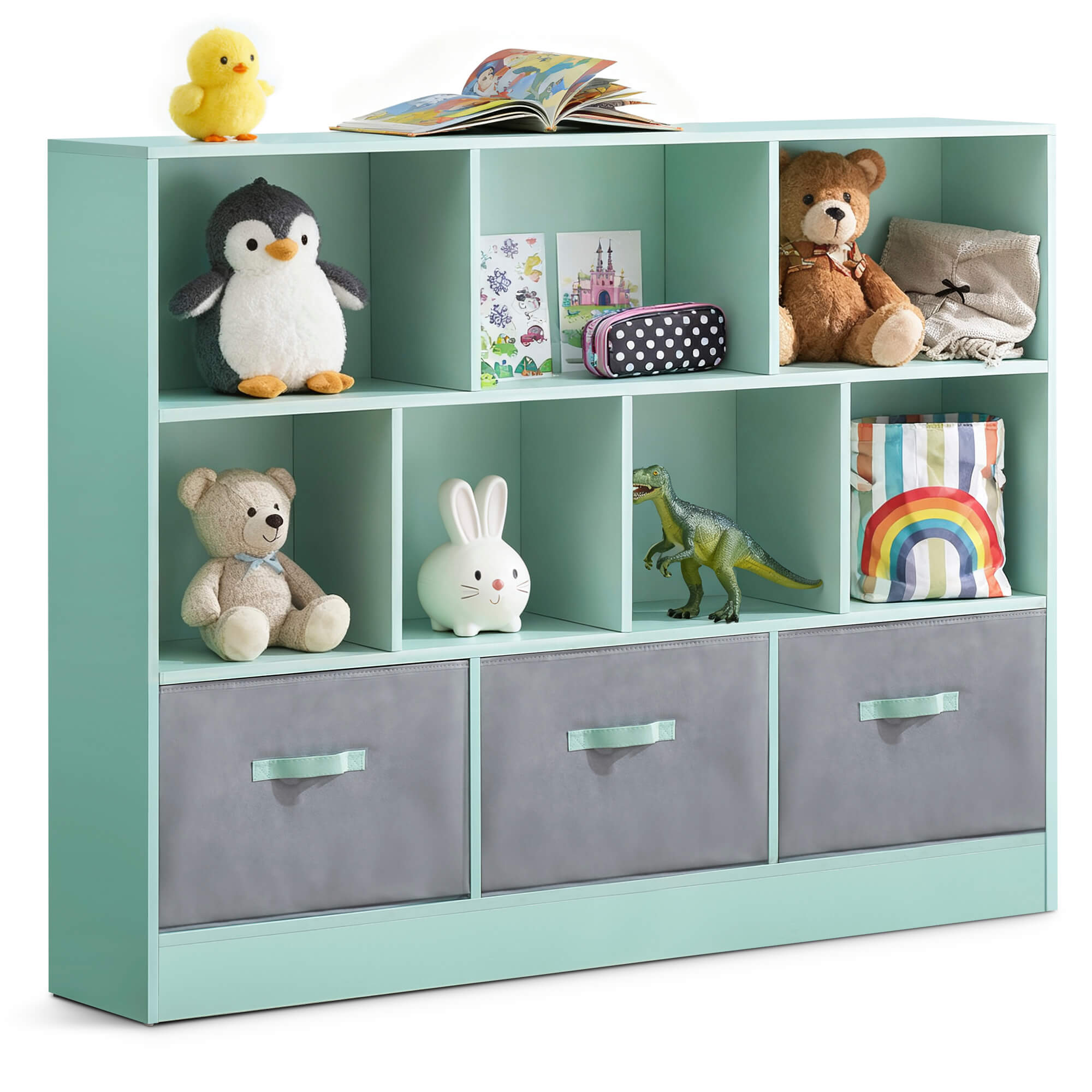 Ivinta 3-Tier Storage Bookcase for Kids, Simple Wood Display Cabinet for Bedroom