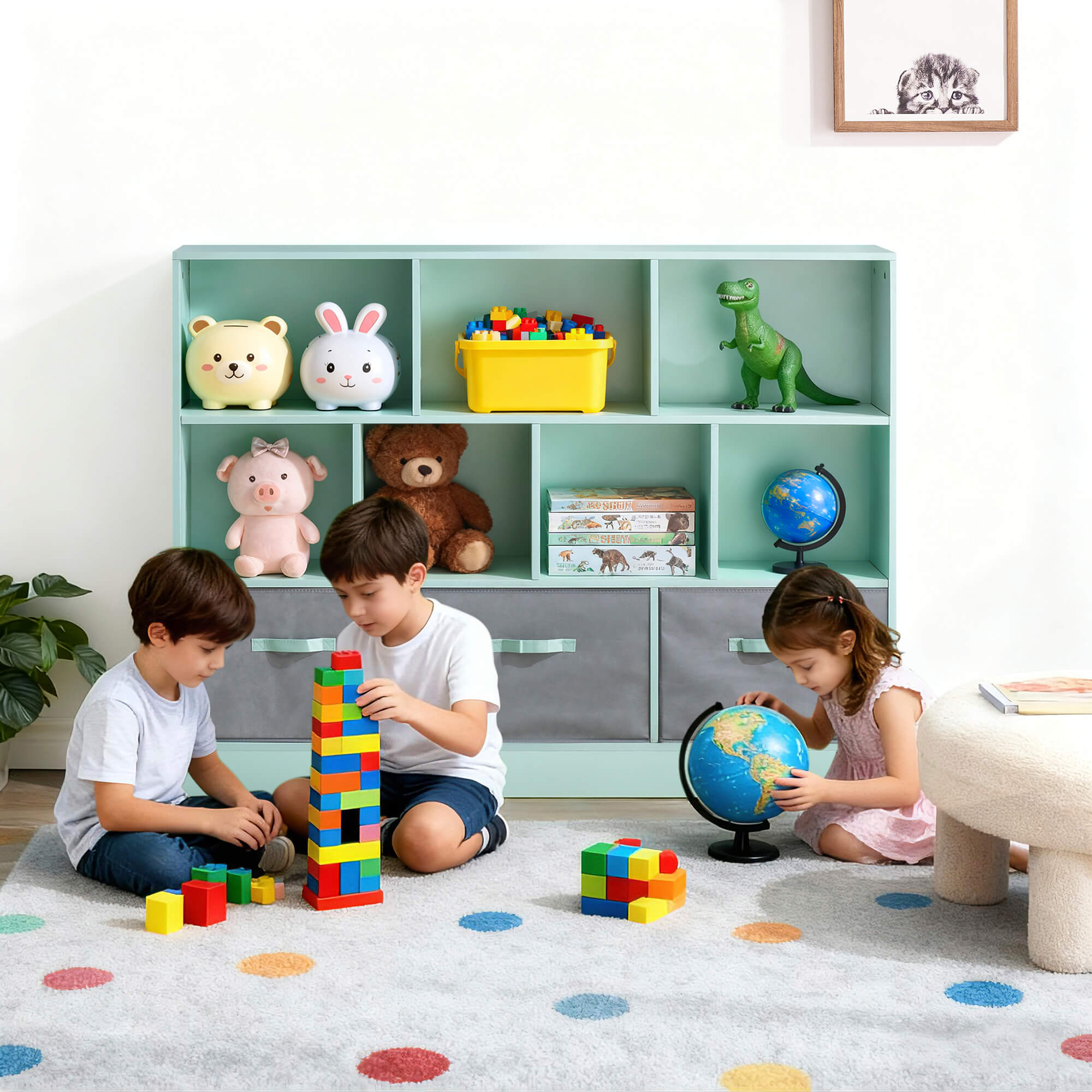 Ivinta 3-Tier Storage Bookcase for Kids, Simple Wood Display Cabinet for Bedroom