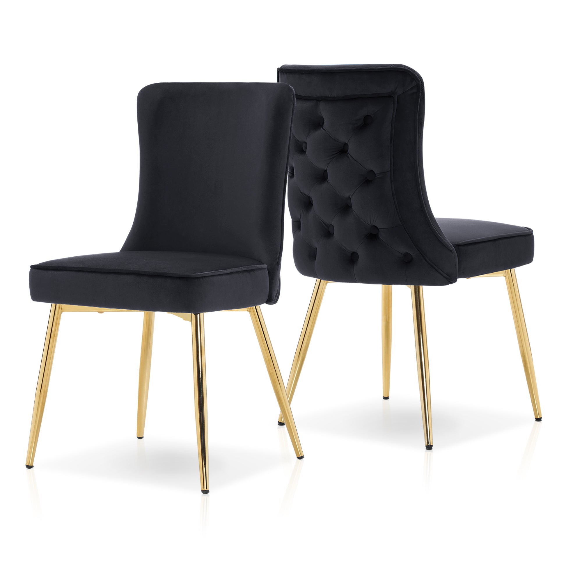 ivinta Tufted Dining Chair Set of 2, Luxury Black Tufted Button Back Dining Room Chair, Upholstery Accent Chair with Gold Legs, Mid-Century Modern Wingback Chair for Dining Room, Living Room