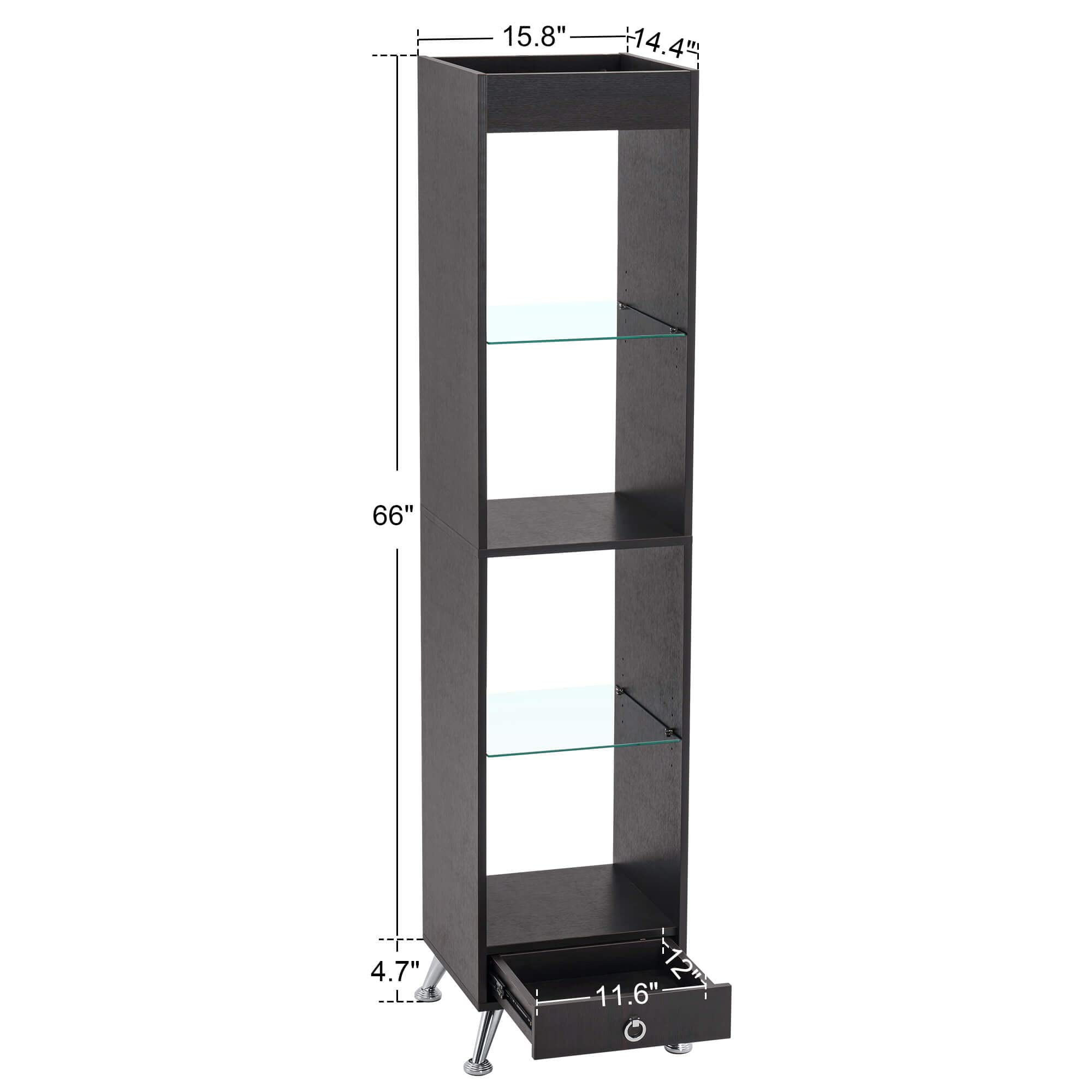 Ivinta Tall Bookshelf for Small Spaces, Narrow Bookcase with Adjustable Glass Display Shelf