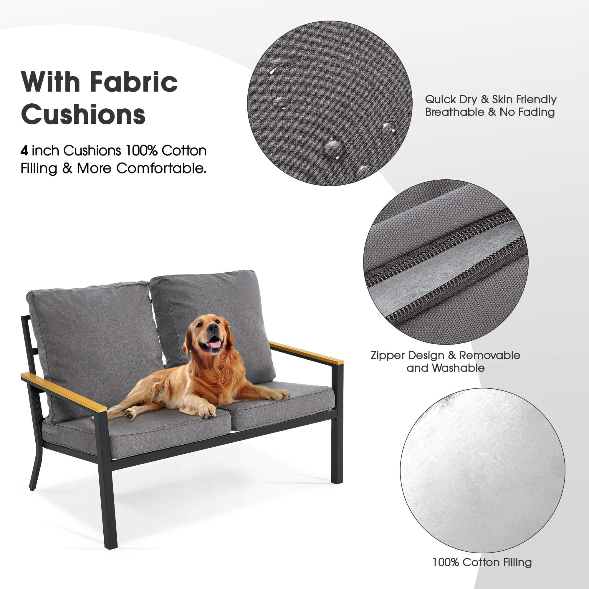 ivinta 4-Piece Patio Furniture Set with Coffee Table, Thickened Cushions and Iron Frame, Outdoor Conversation Set for Backyard, Porch, Garden, Balcony
