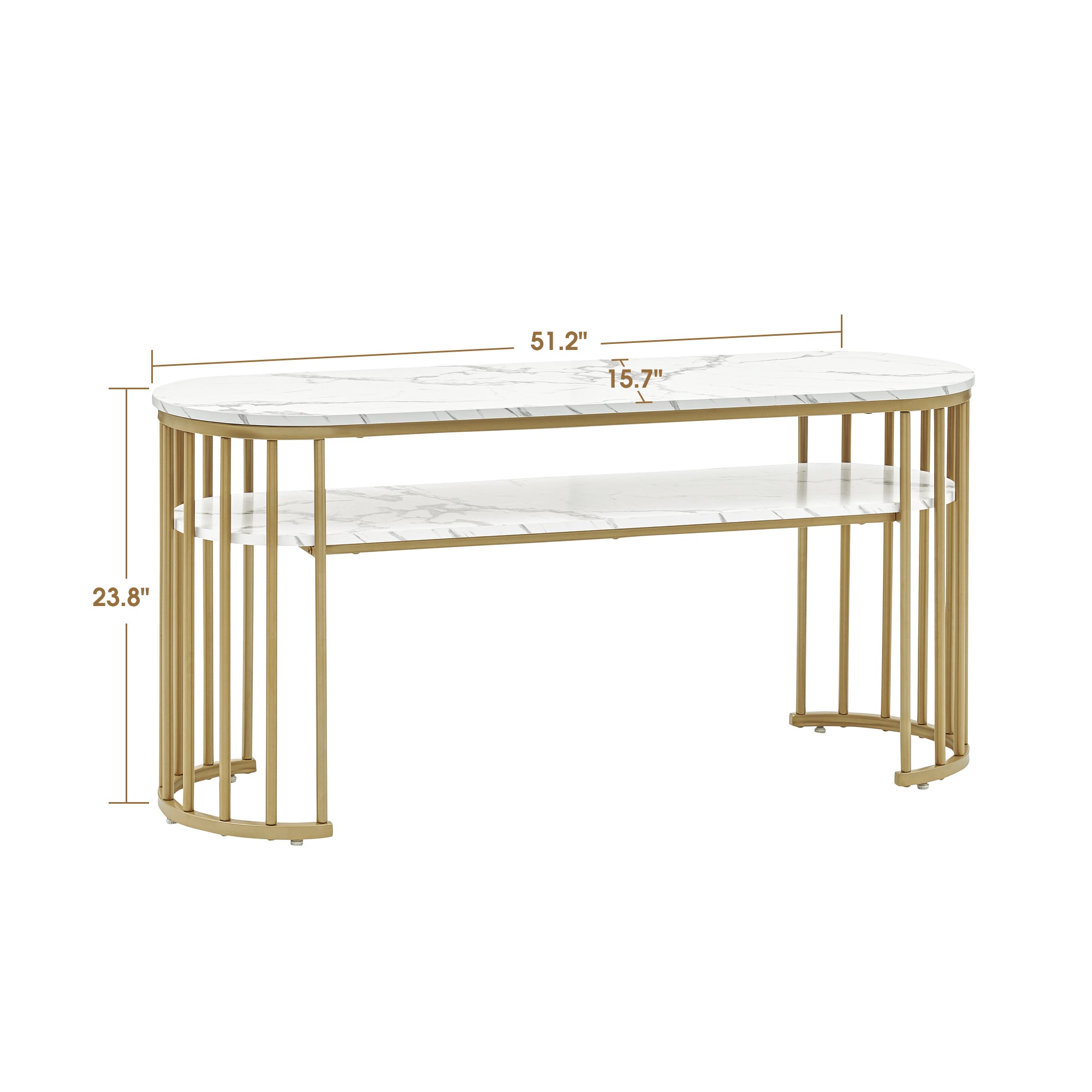 ivinta White Sofa Table, Modern Faux Marble Top Console Table with Gold Metal Frame, Narrow Entryway Table with Storage Shelf for Living Room