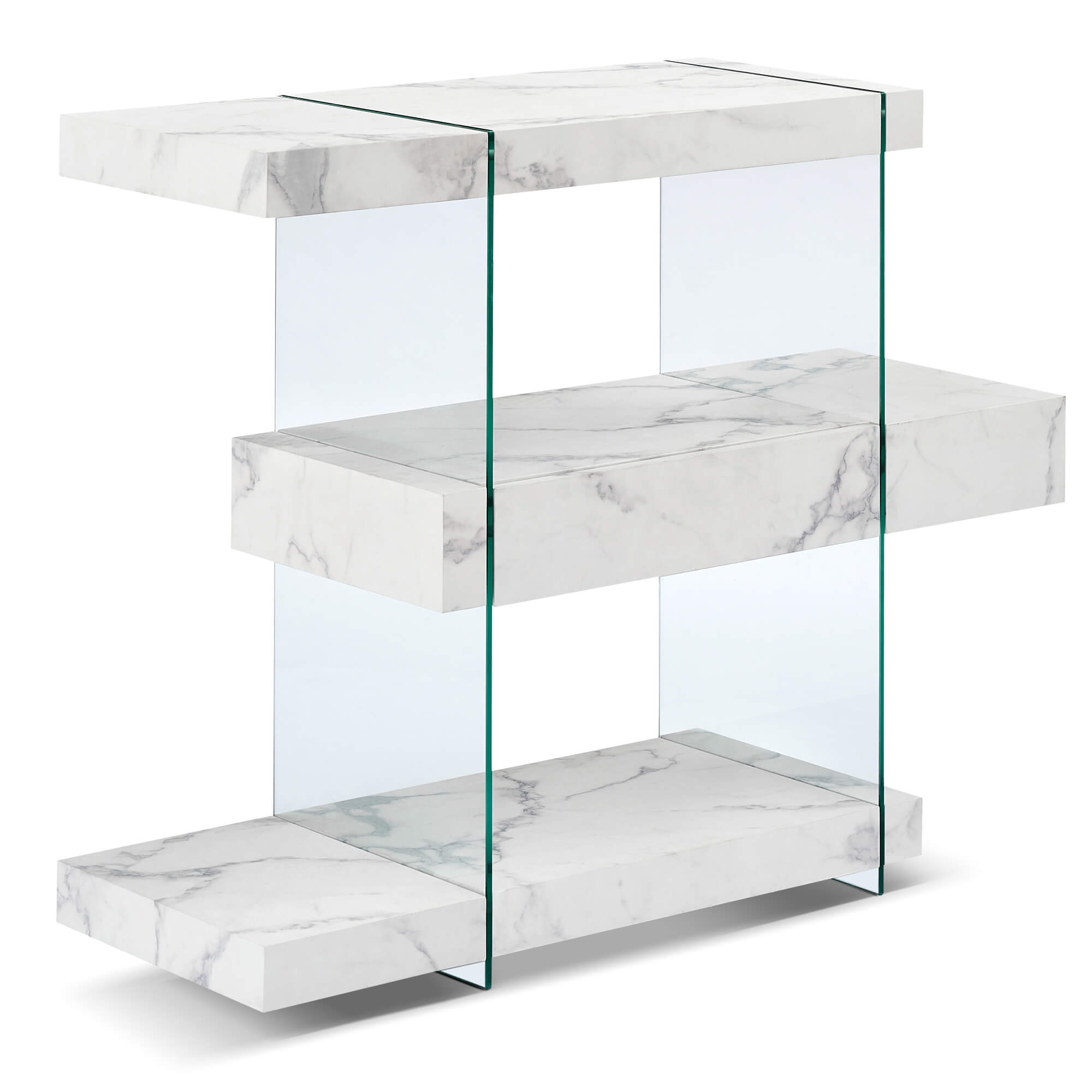 ivinta Glass Console Table with Storage Shelves, 3-Tier Modern Narrow Entryway Table with Drawer for Living Room, Hallway, Foyer and Entrance