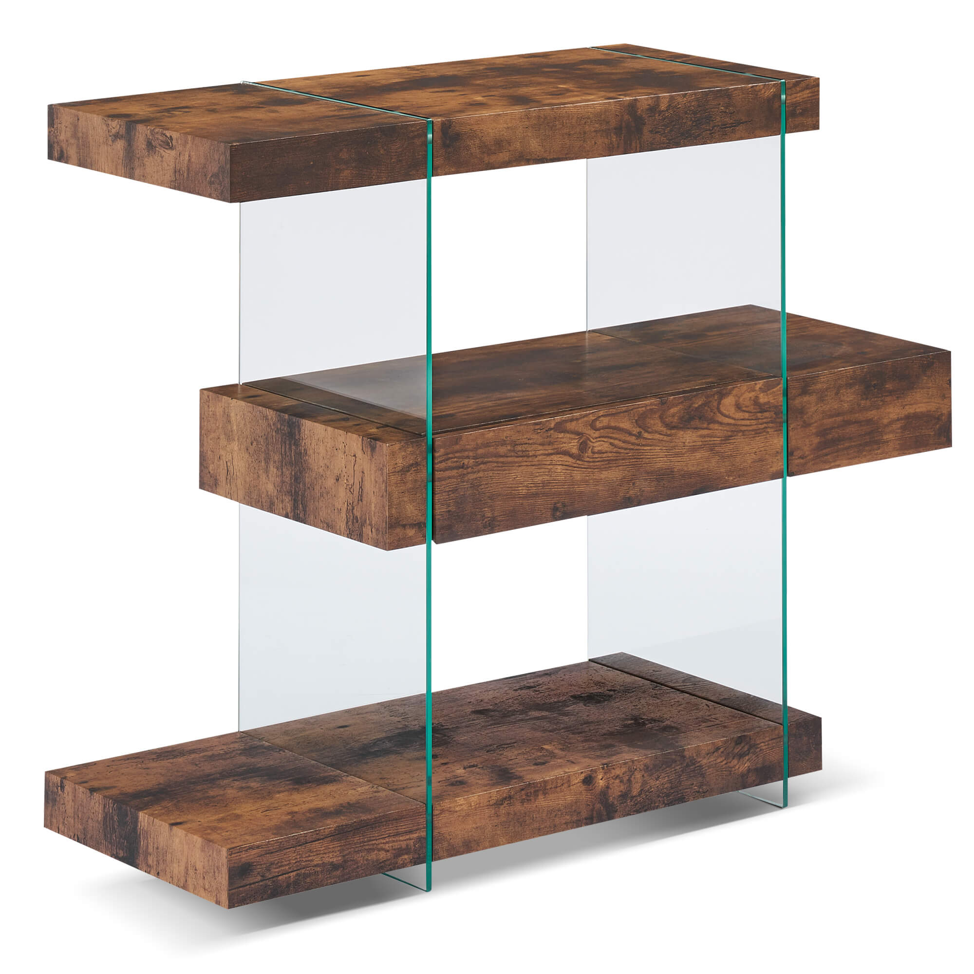 ivinta Glass Console Table with Storage Shelves, 3-Tier Modern Narrow Entryway Table with Drawer for Living Room, Hallway, Foyer and Entrance
