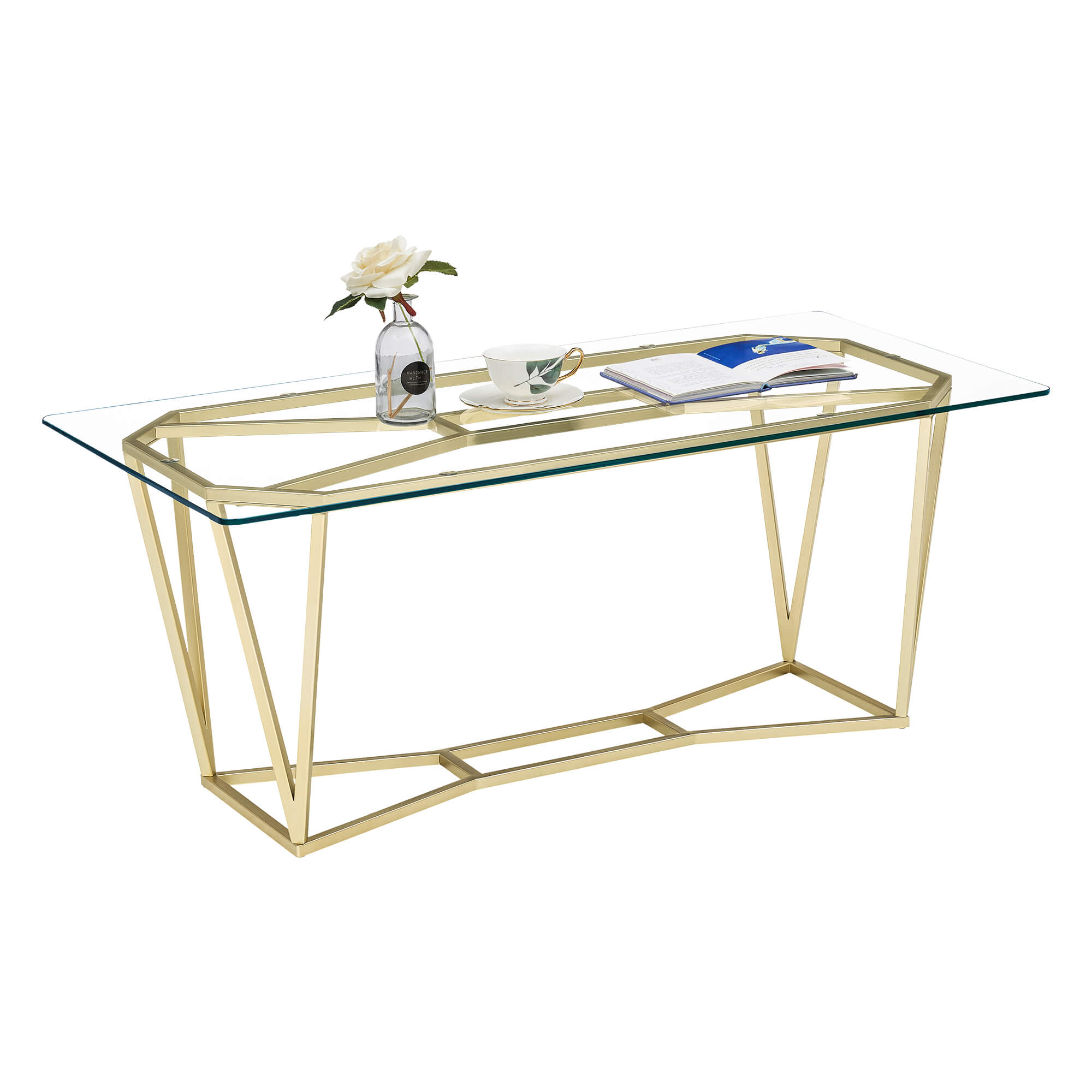 Ivinta Rectangle Glass Gold Coffee Table for Living Room,  Modern Cocktail Table