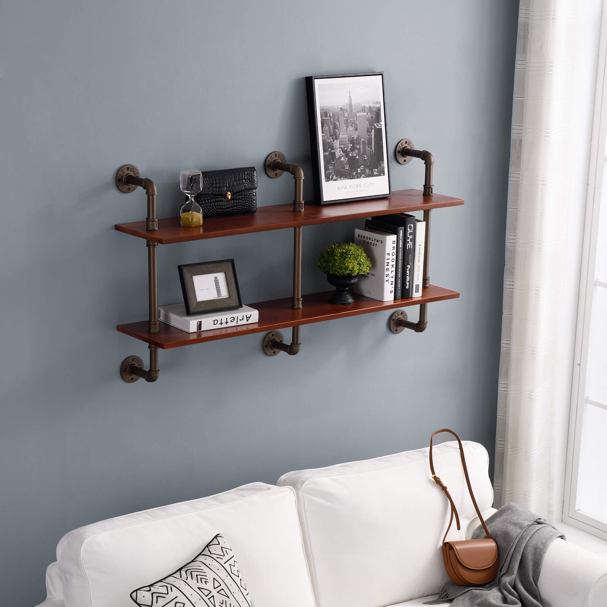 Ivinta Industrial Pipe Shelf Wall Mounted Shelves - Ivinta