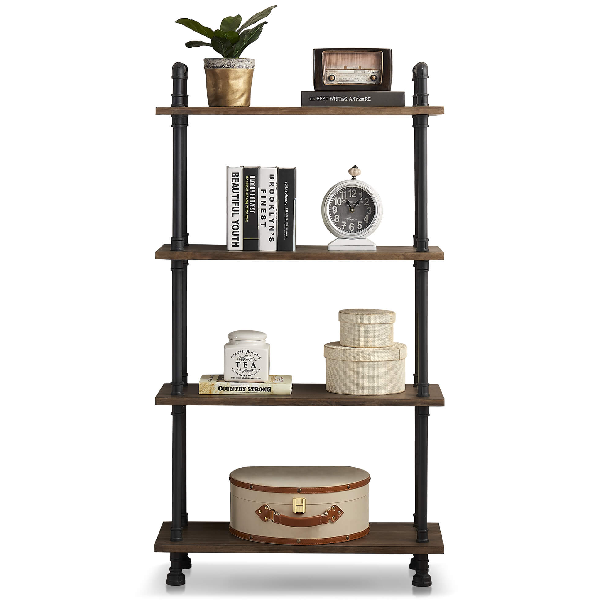 Ivinta Industrial Bookshelf Rustic Bookcase, Storage Shelf Plant Shelf - Ivinta