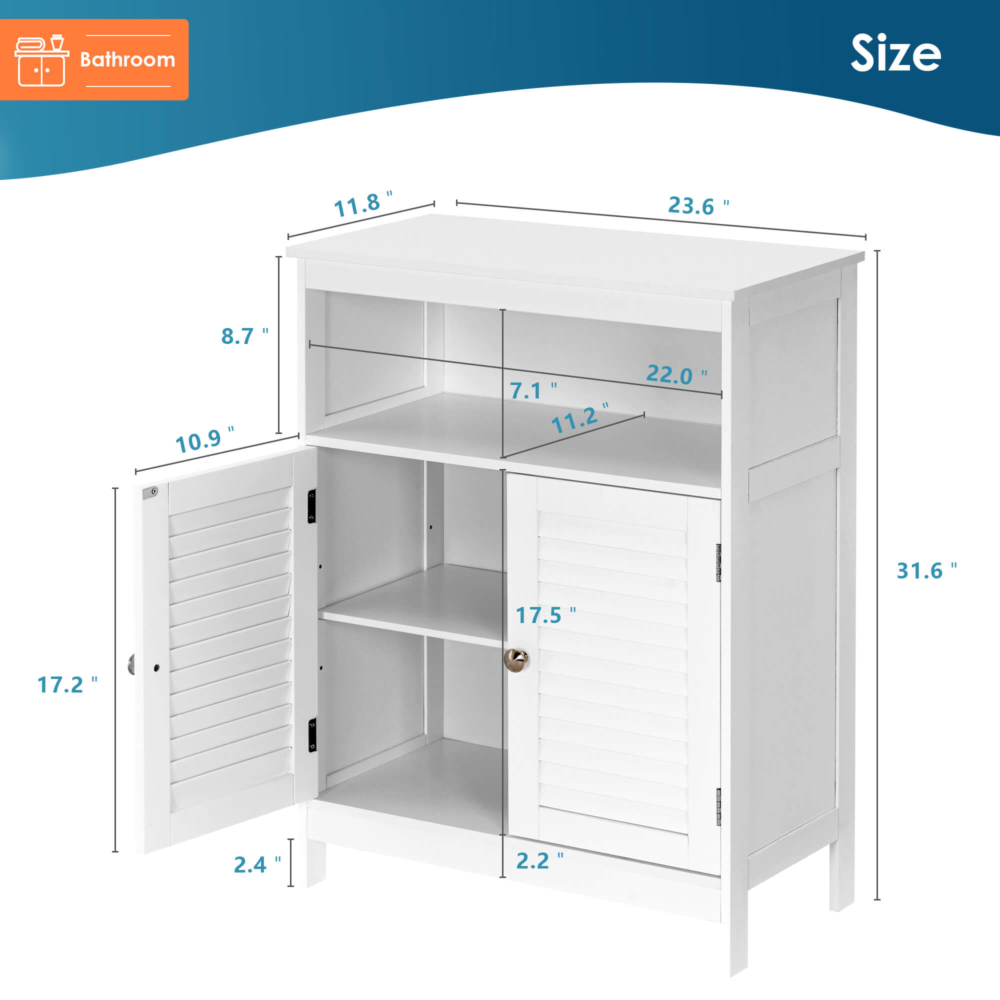 Ivinta Free Standing Bathroom Storage Cabinet with Shutter Doors