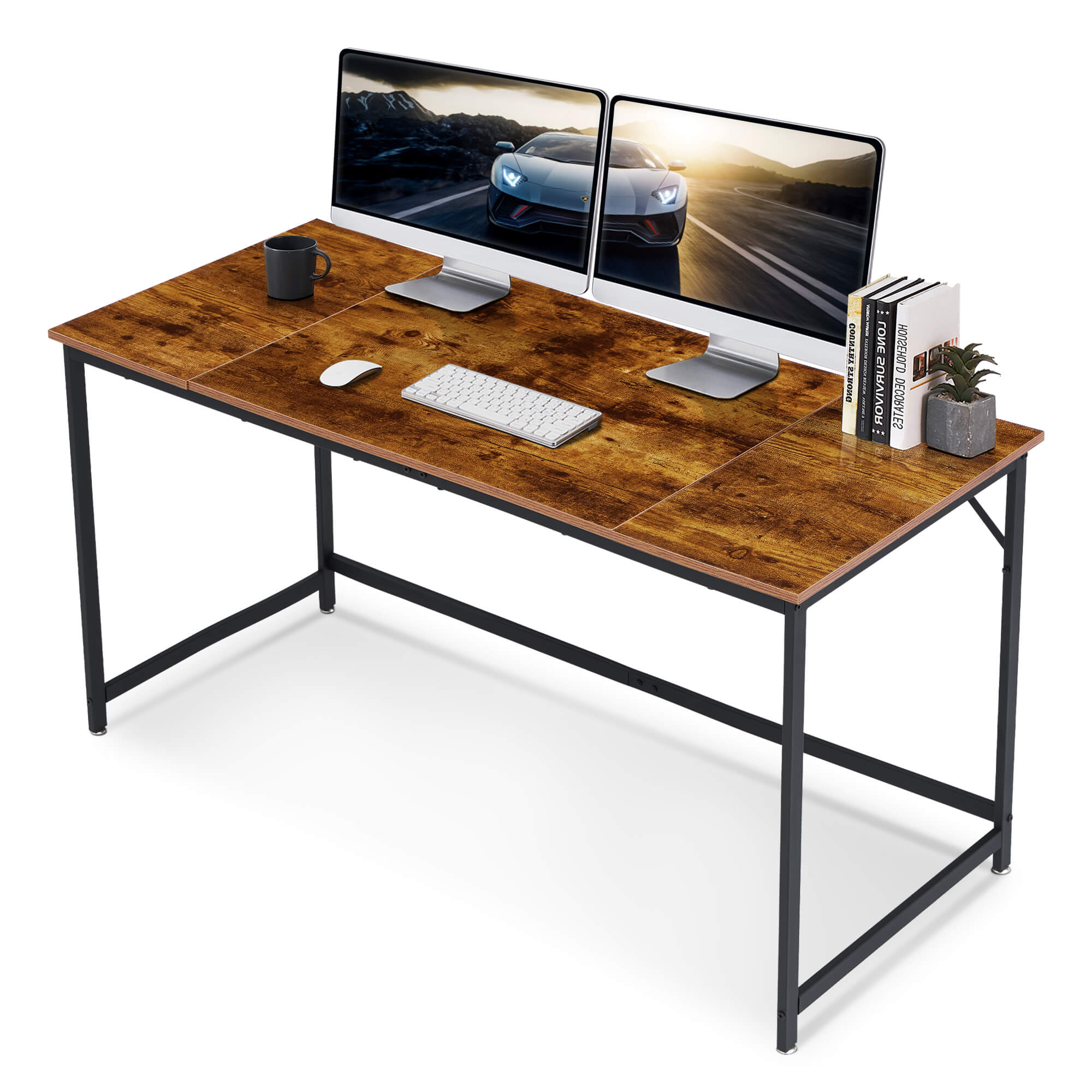 Ivinta Computer Desk, Industrial Style Study Desk with Black Frame - Ivinta