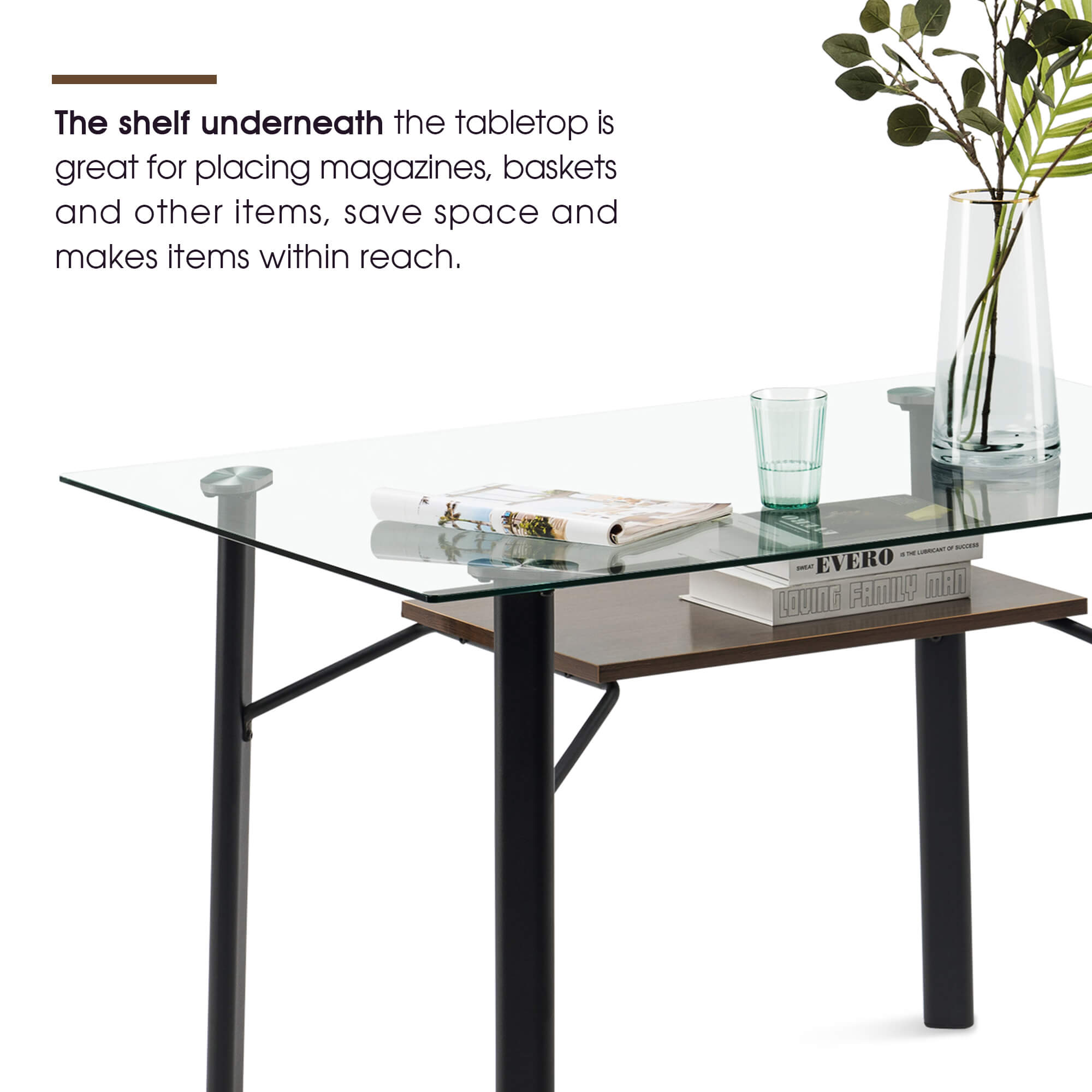 Ivinta Modern Glass Dining Table Kitchen Table for 4/6 Rectangular Dinner Table - Ivinta