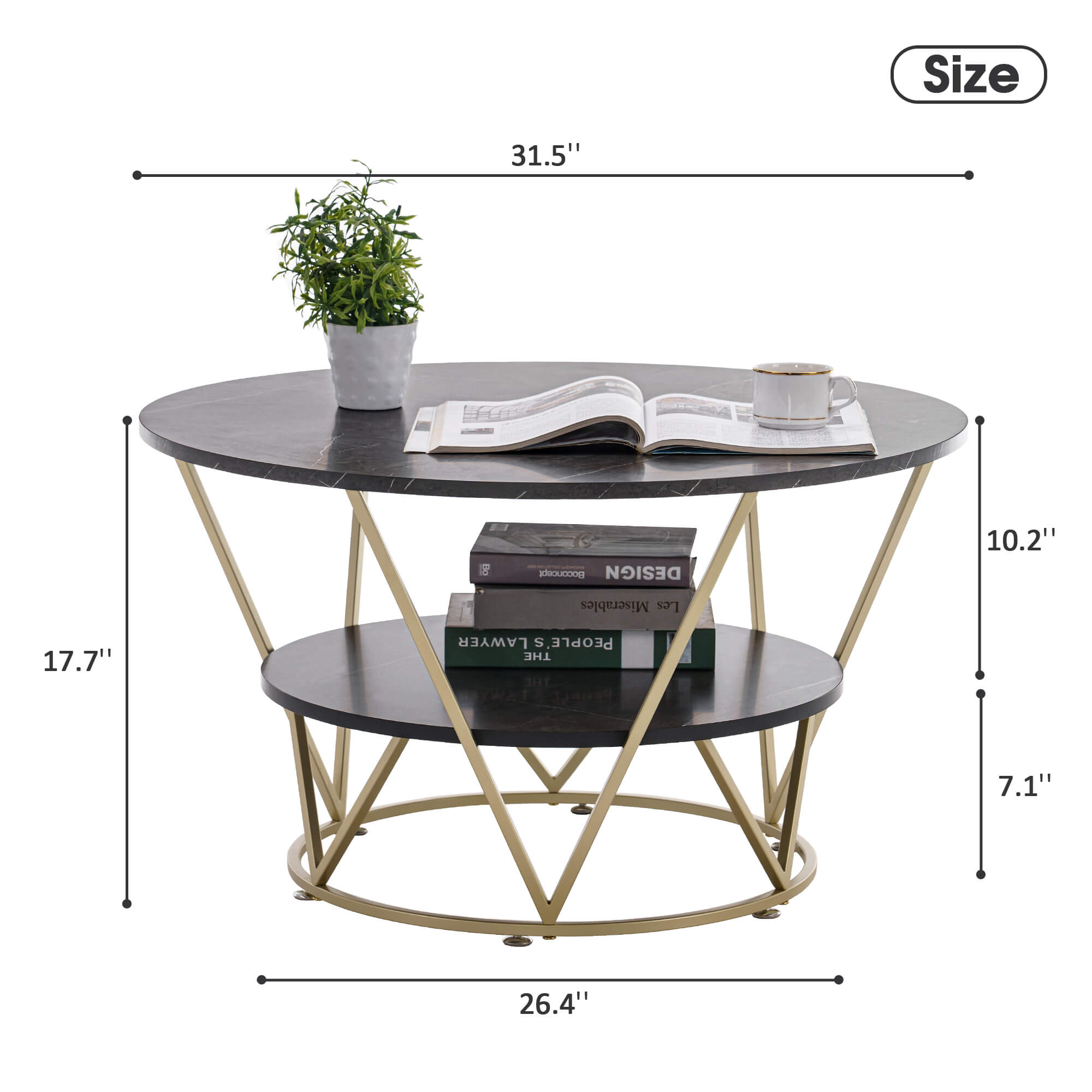 Ivinta 2-Tier Round Coffee Table, 31.5 Inch Modern Coffee Table for Living Room