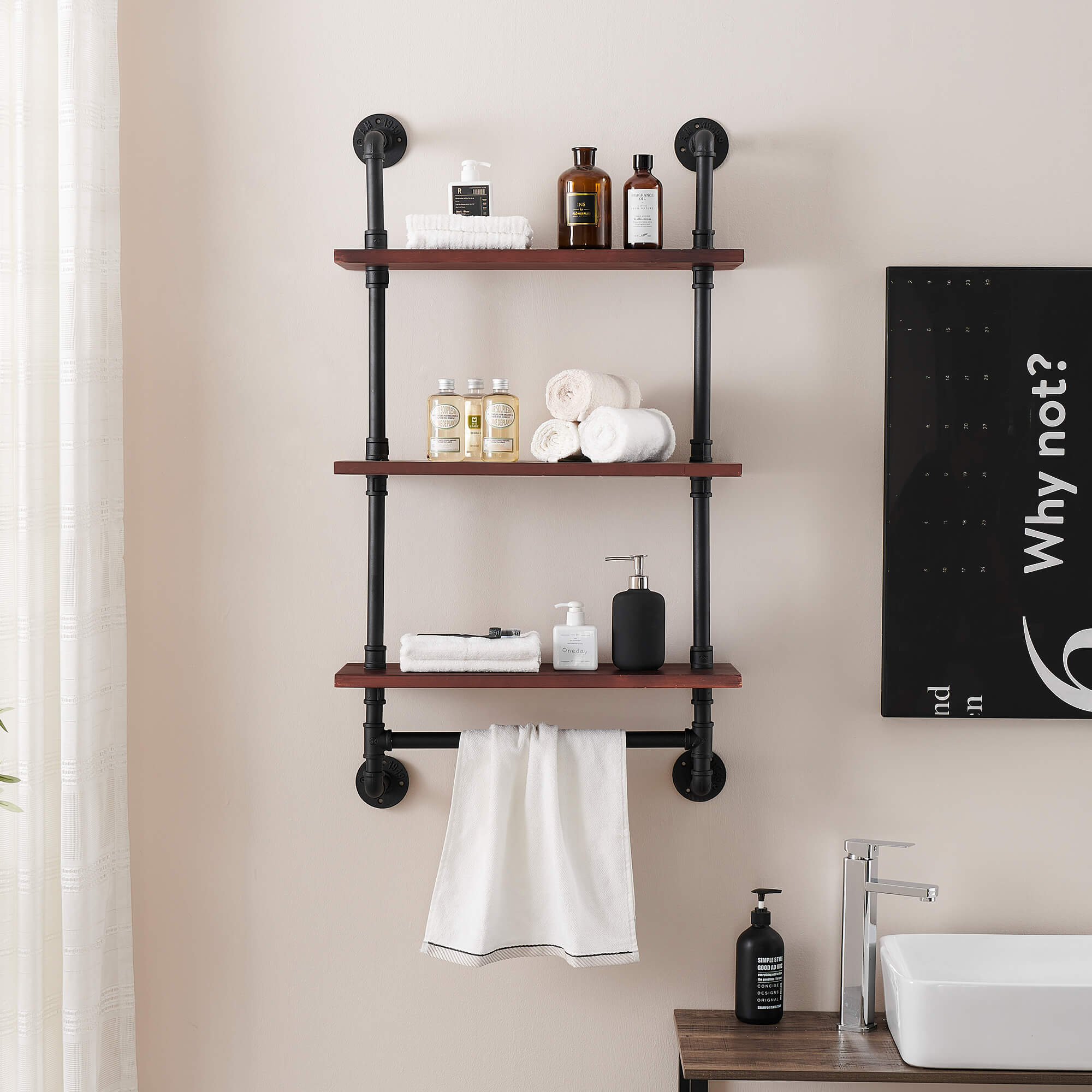 Ivinta Towel Racks, Industrial Floating Shelves, Wall Shelf for Bathroom