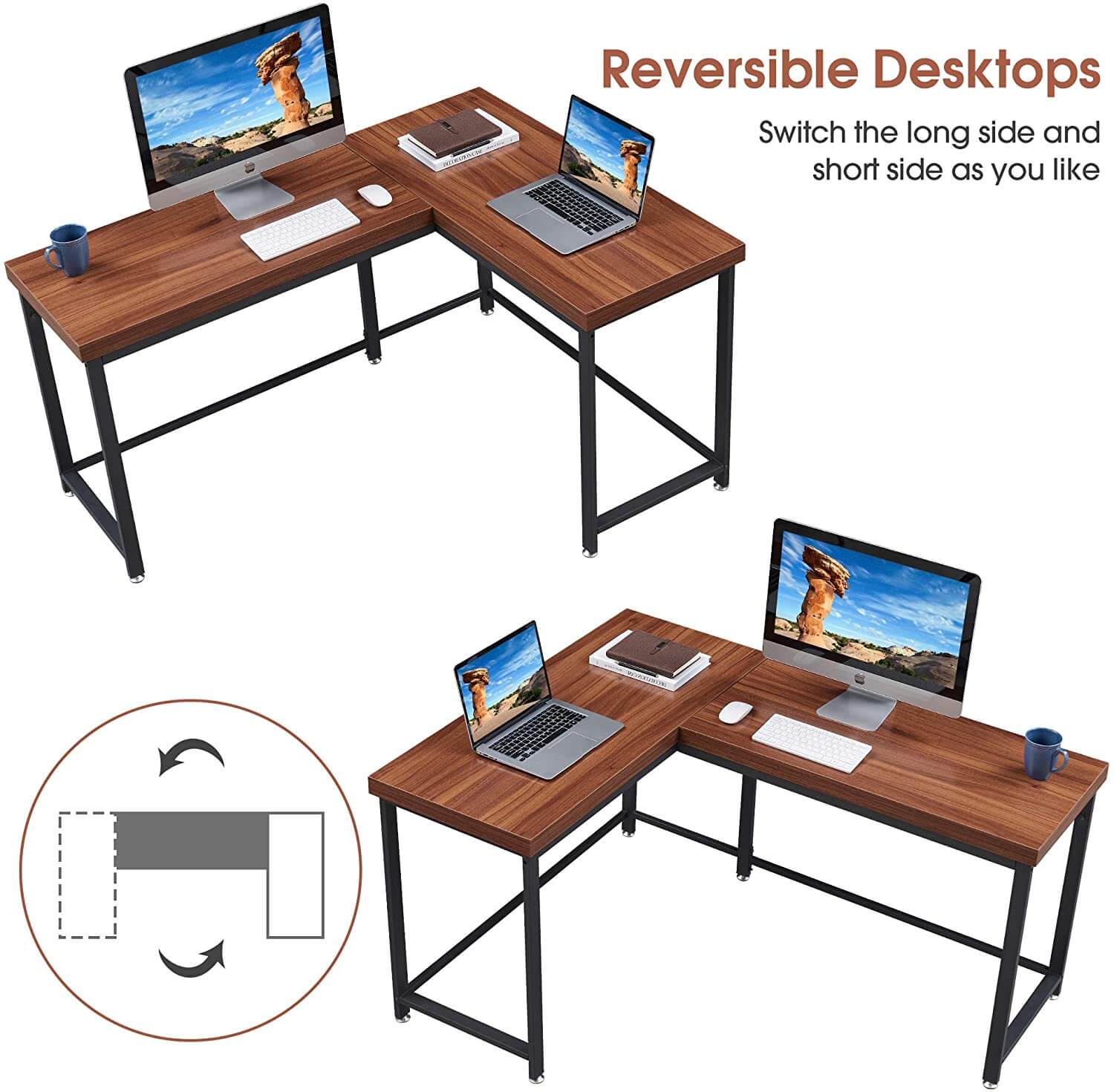 Ivinta Industrial L-Shaped Desk, Thickened 2" Desktop Novas - Ivinta