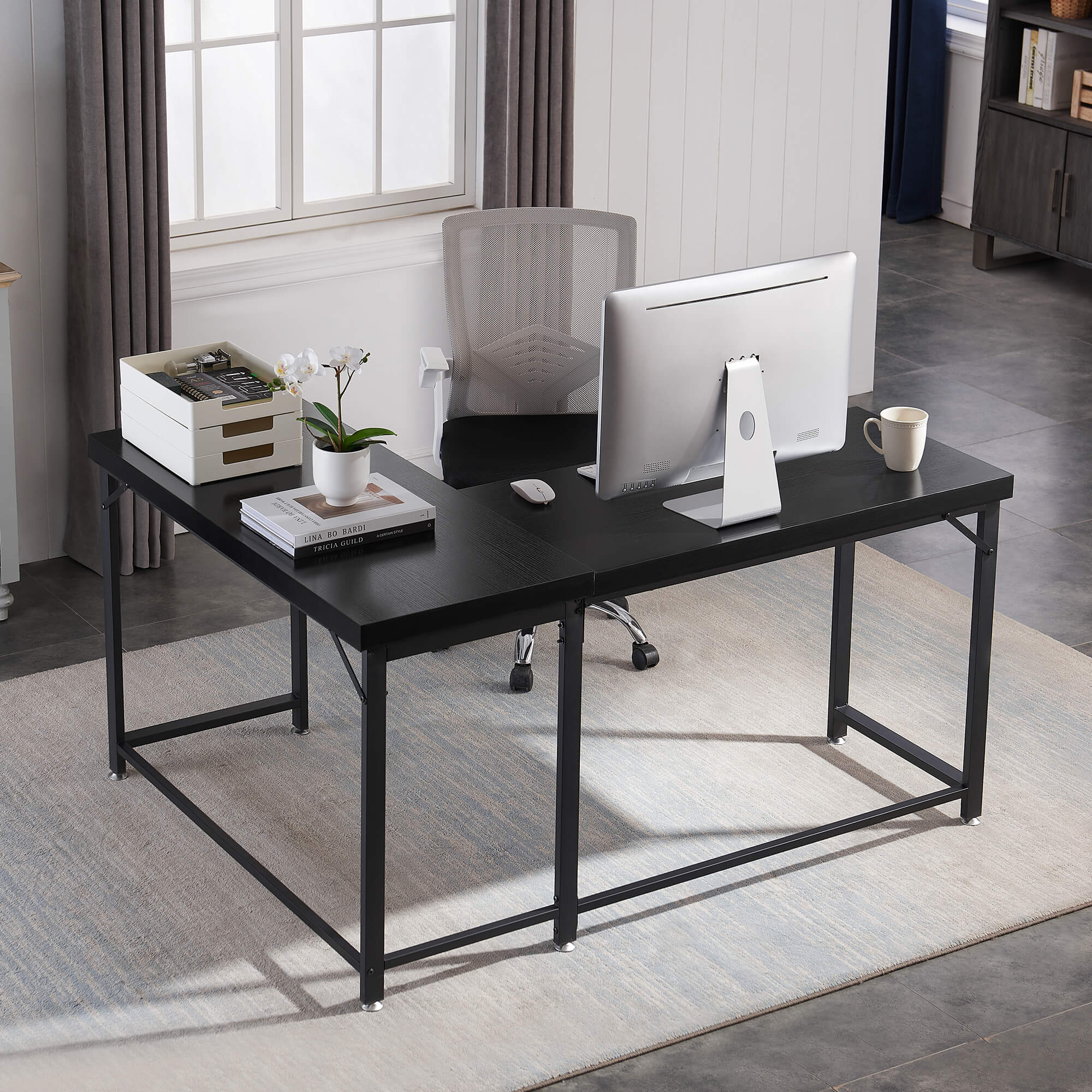 Ivinta Industrial L-Shaped Desk, Thickened 2" Desktop Novas - Ivinta