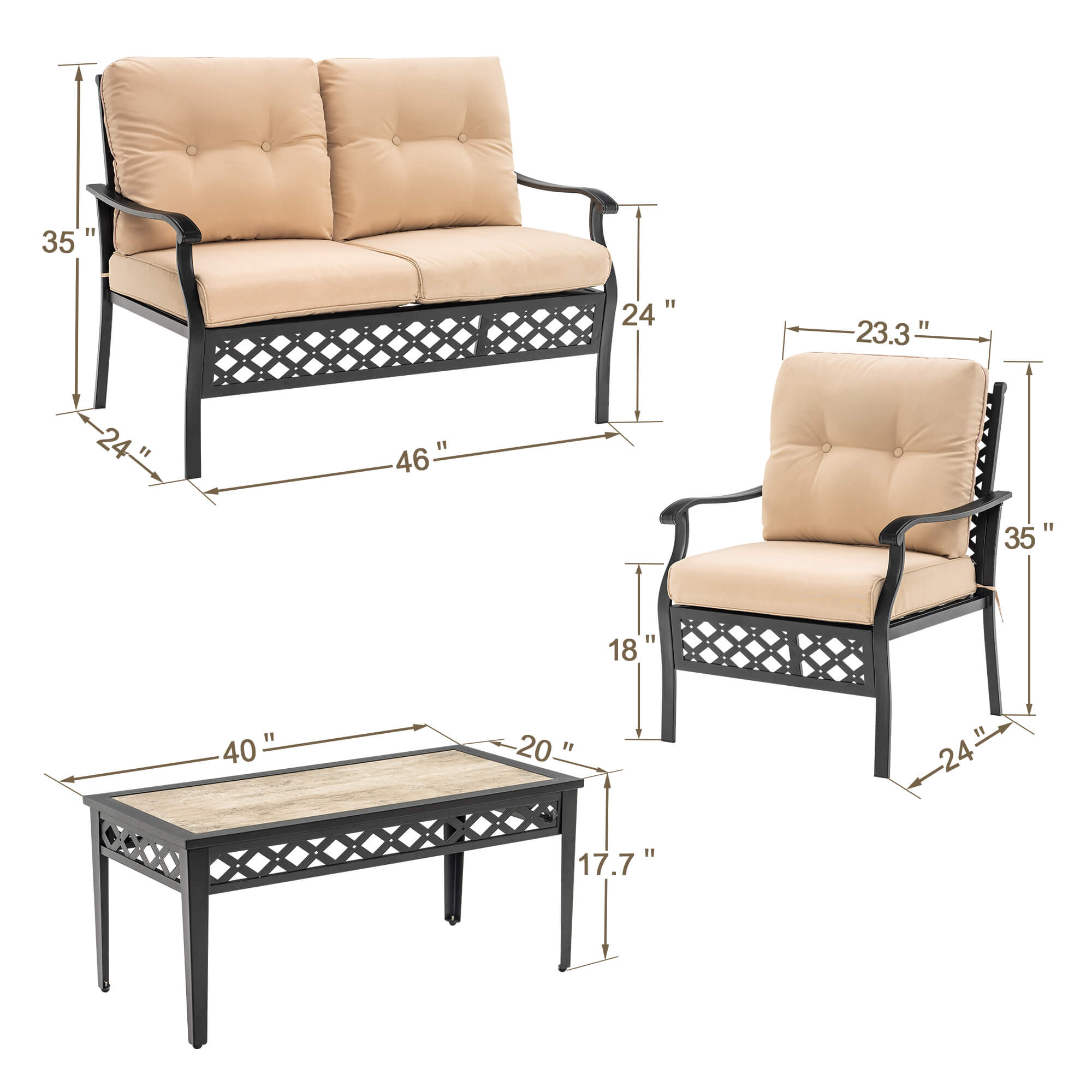 Ivinta 4 Pieces Patio Furniture Set Outdoor Sets for Home, Garden, Patio, Lawn, Poolside